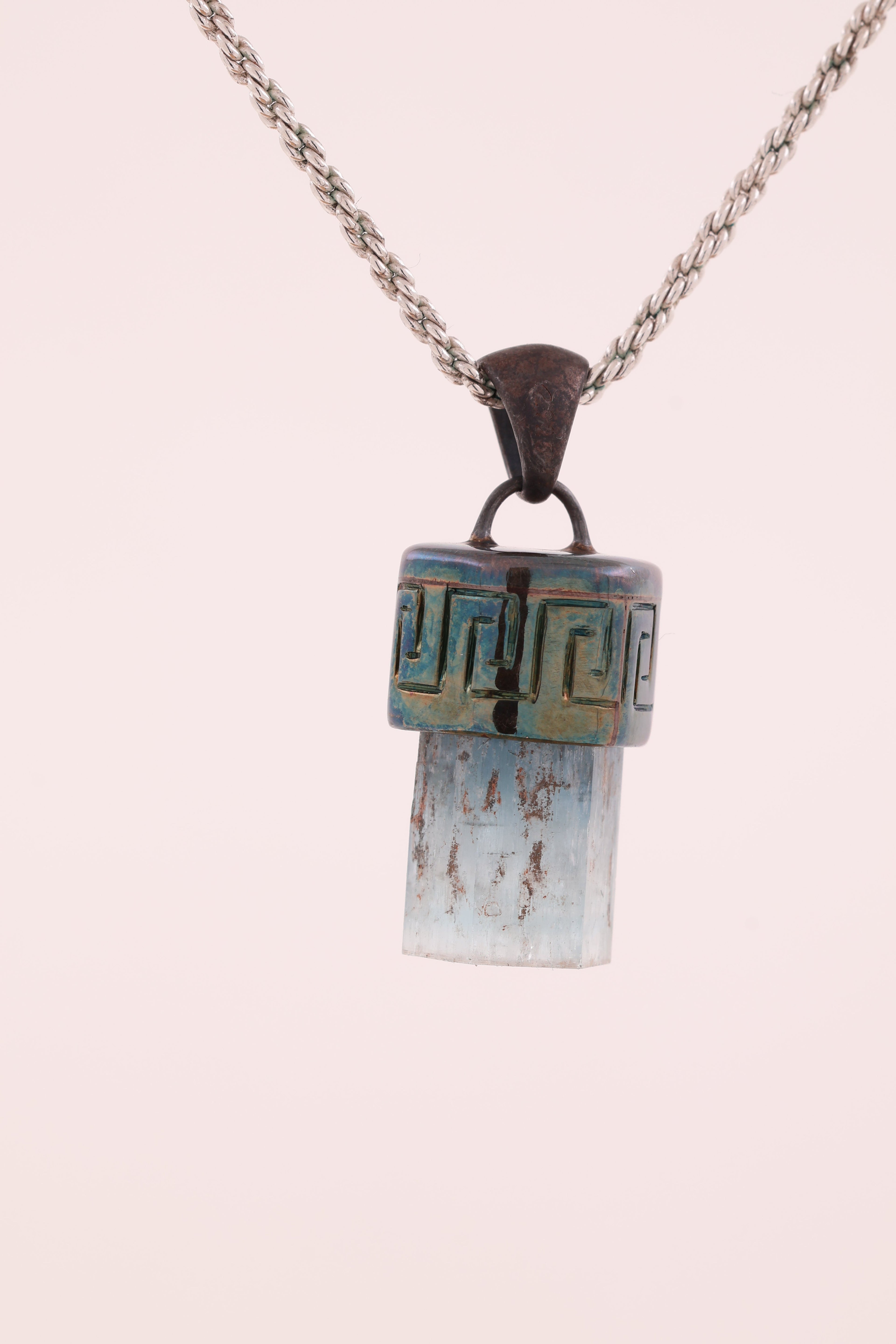 Oxidized Silver Aquamarine Pendant