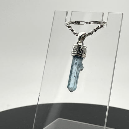 Pendant, Terminated Aquamarine Crystal from Vietnam, Silver w/ Hand Engraved Pattern