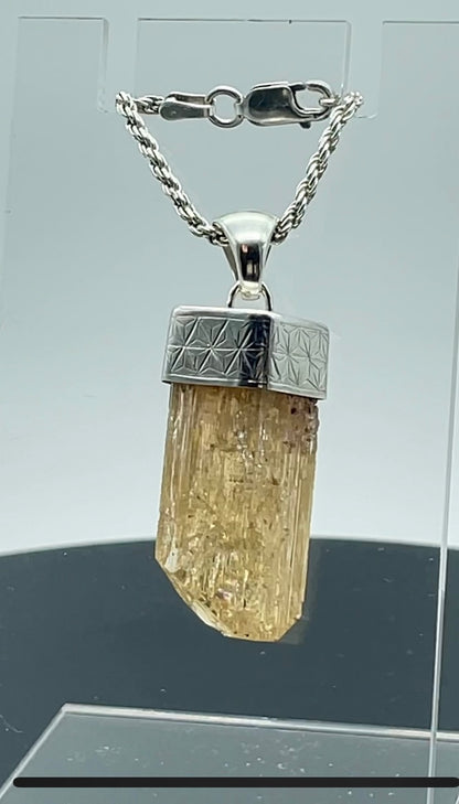 Engraved Silver Cap Crystal Pendant (w/ Zambian Topaz)