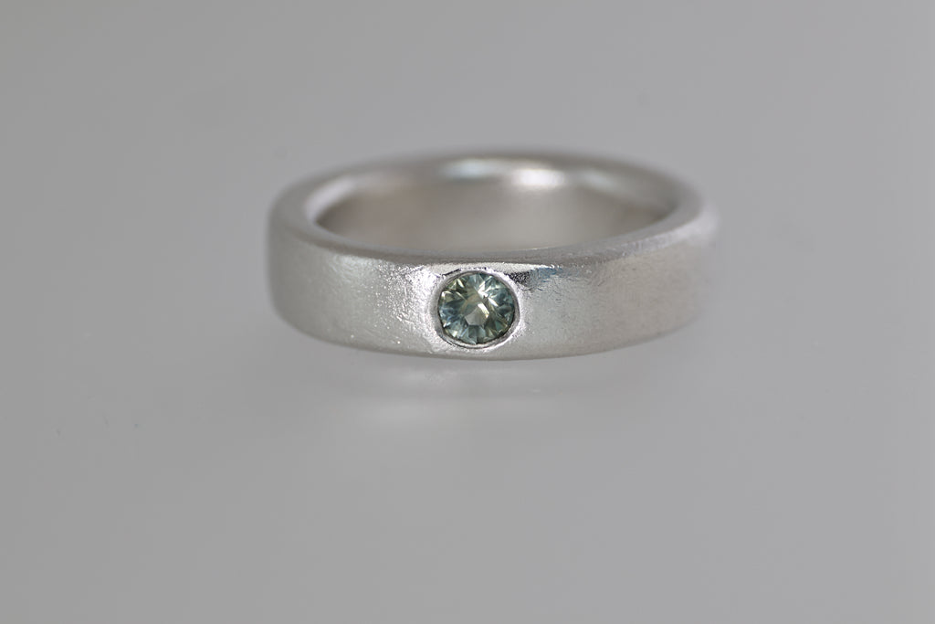 Thick Silver Band w/ Blue & Green Montana Sapphire