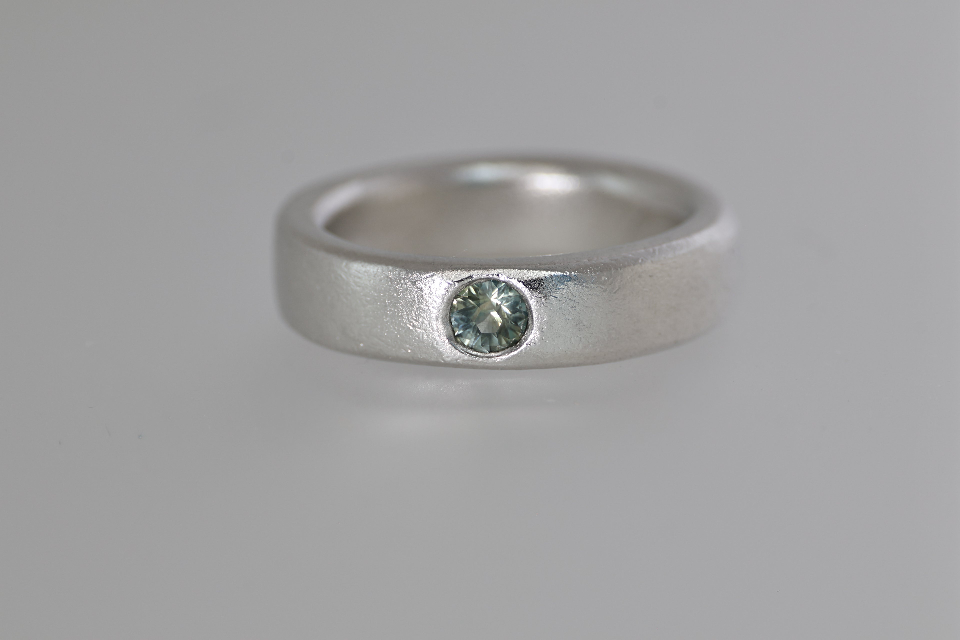 Thick Silver Band w/ Blue & Green Montana Sapphire