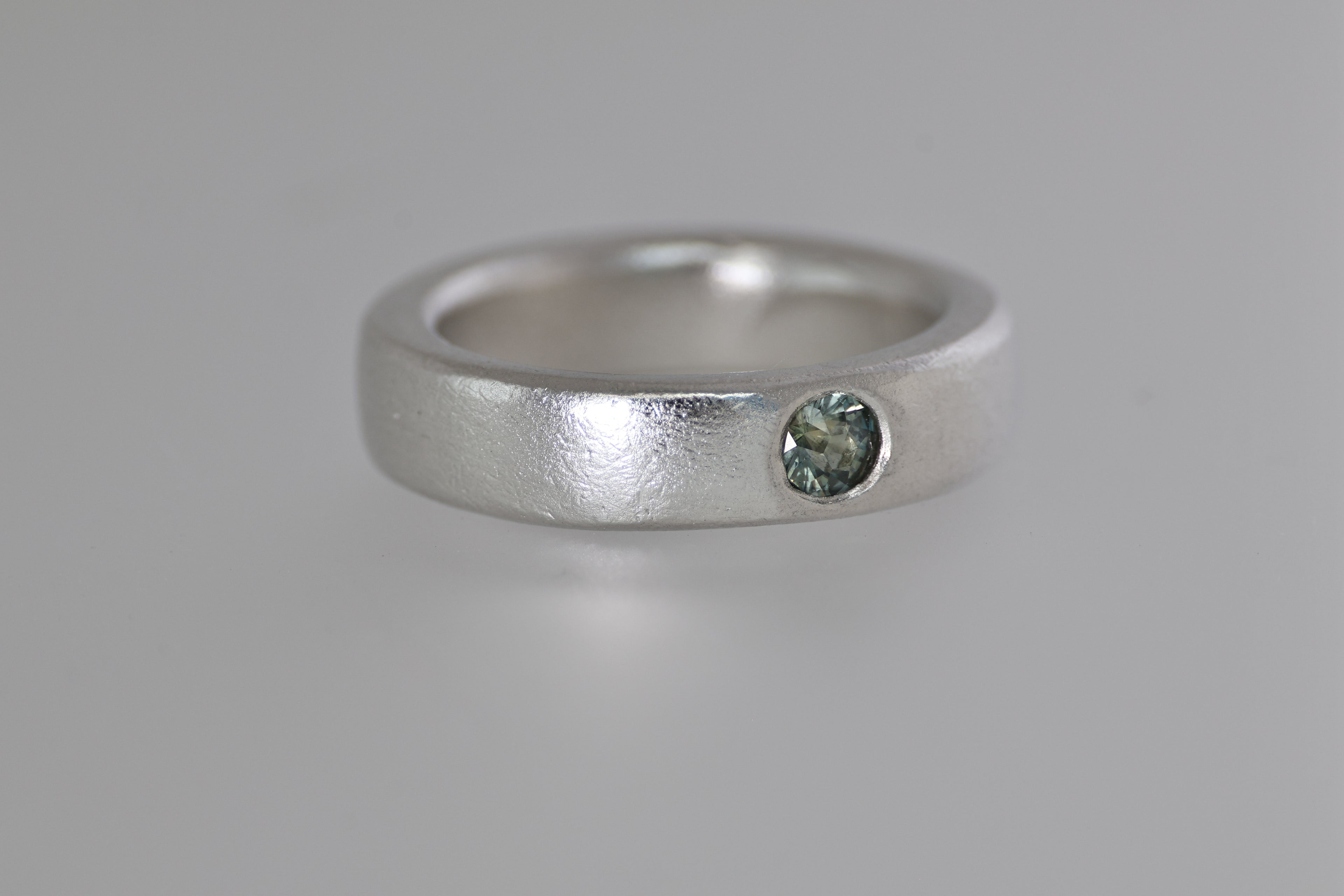 Thick Silver Band w/ Blue & Green Montana Sapphire