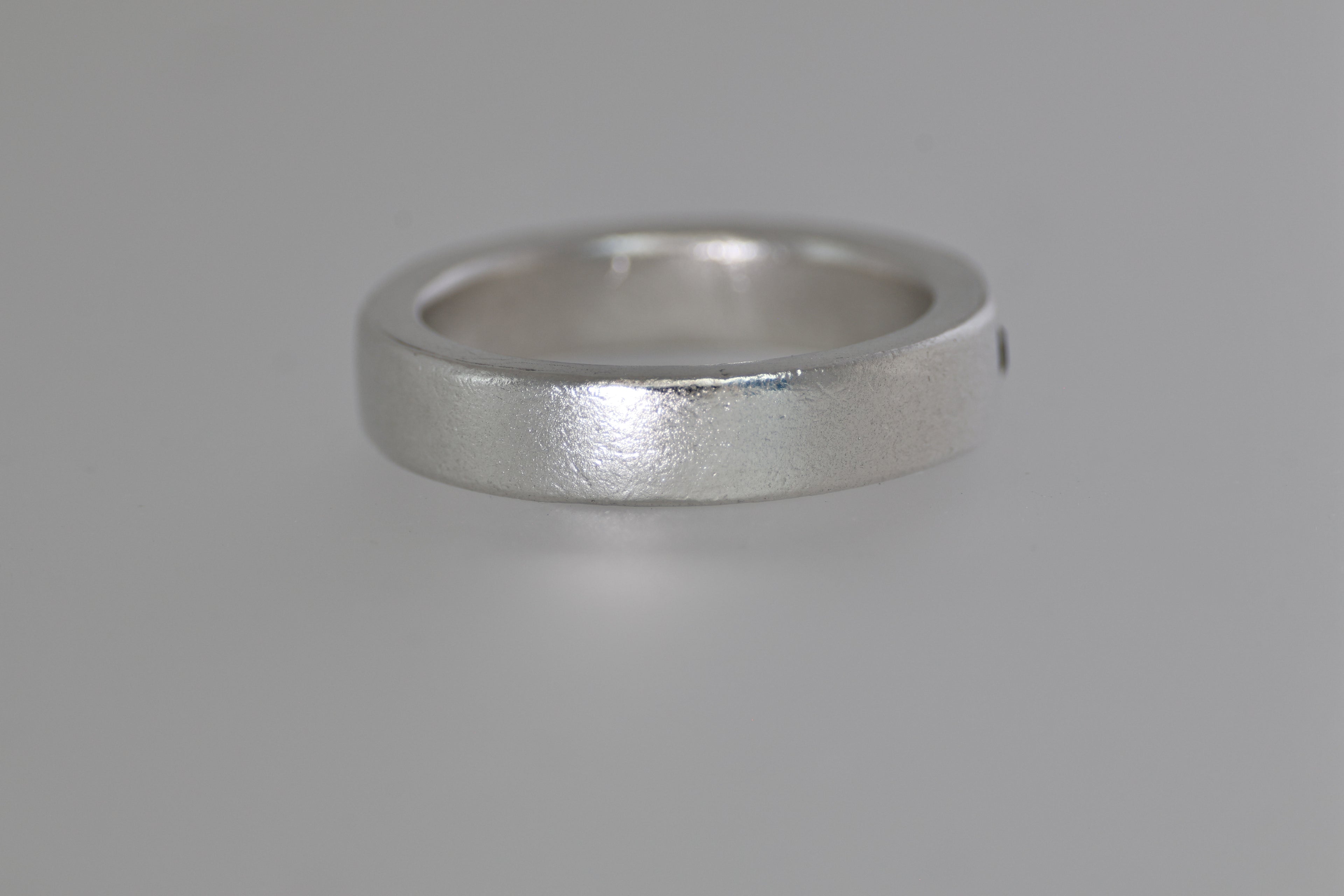 Thick Silver Band w/ Blue Grey Montana Sapphire