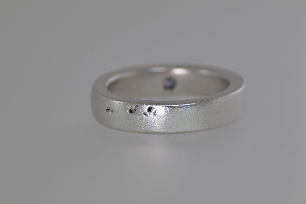 Thick Silver Band w/ Blue Grey Montana Sapphire