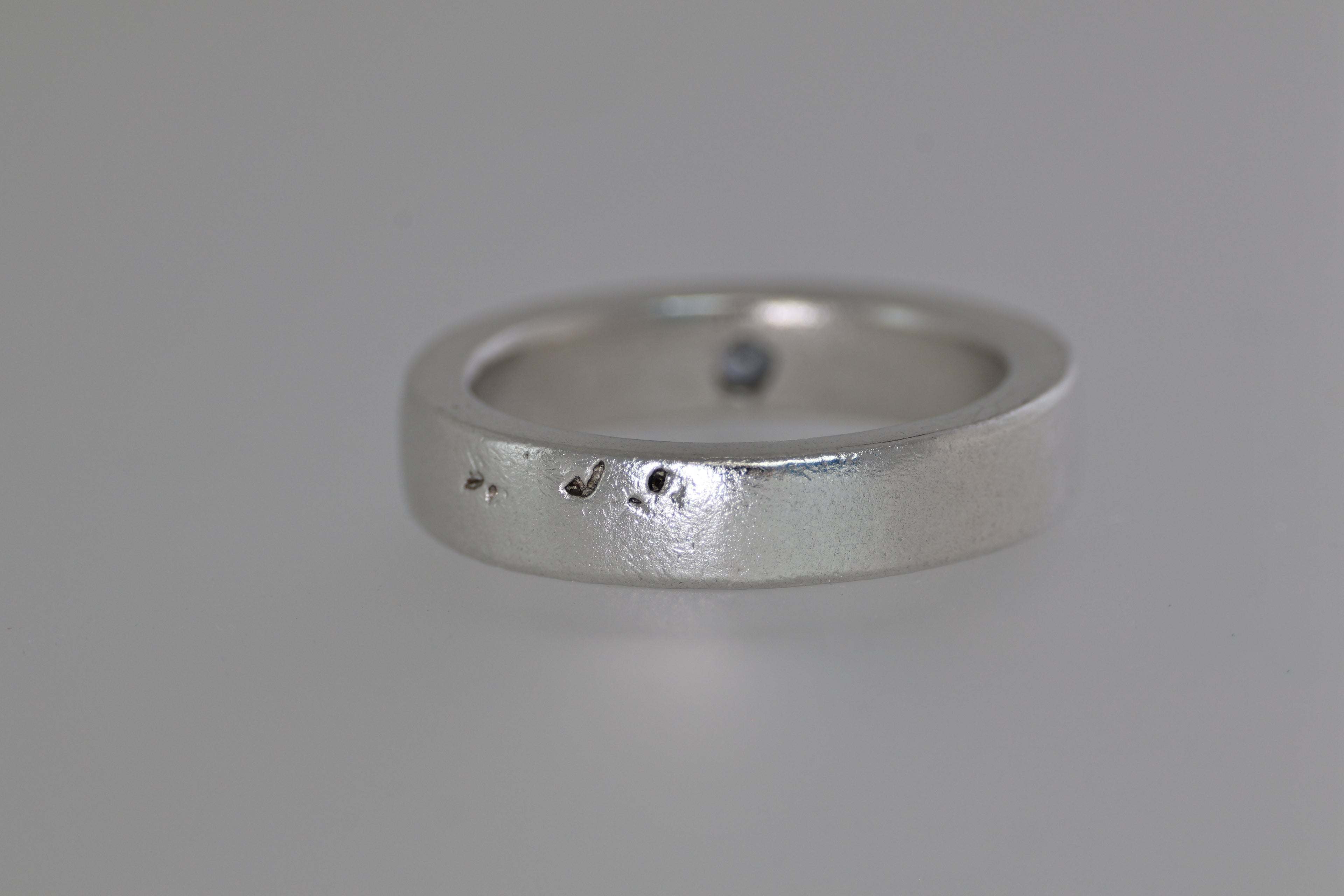 Thick Silver Band w/ Blue Grey Montana Sapphire