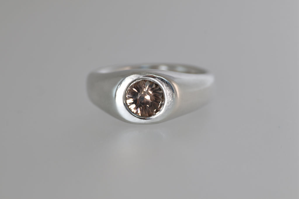 Brushed Silver Signet Ring w/ Australian Zircon