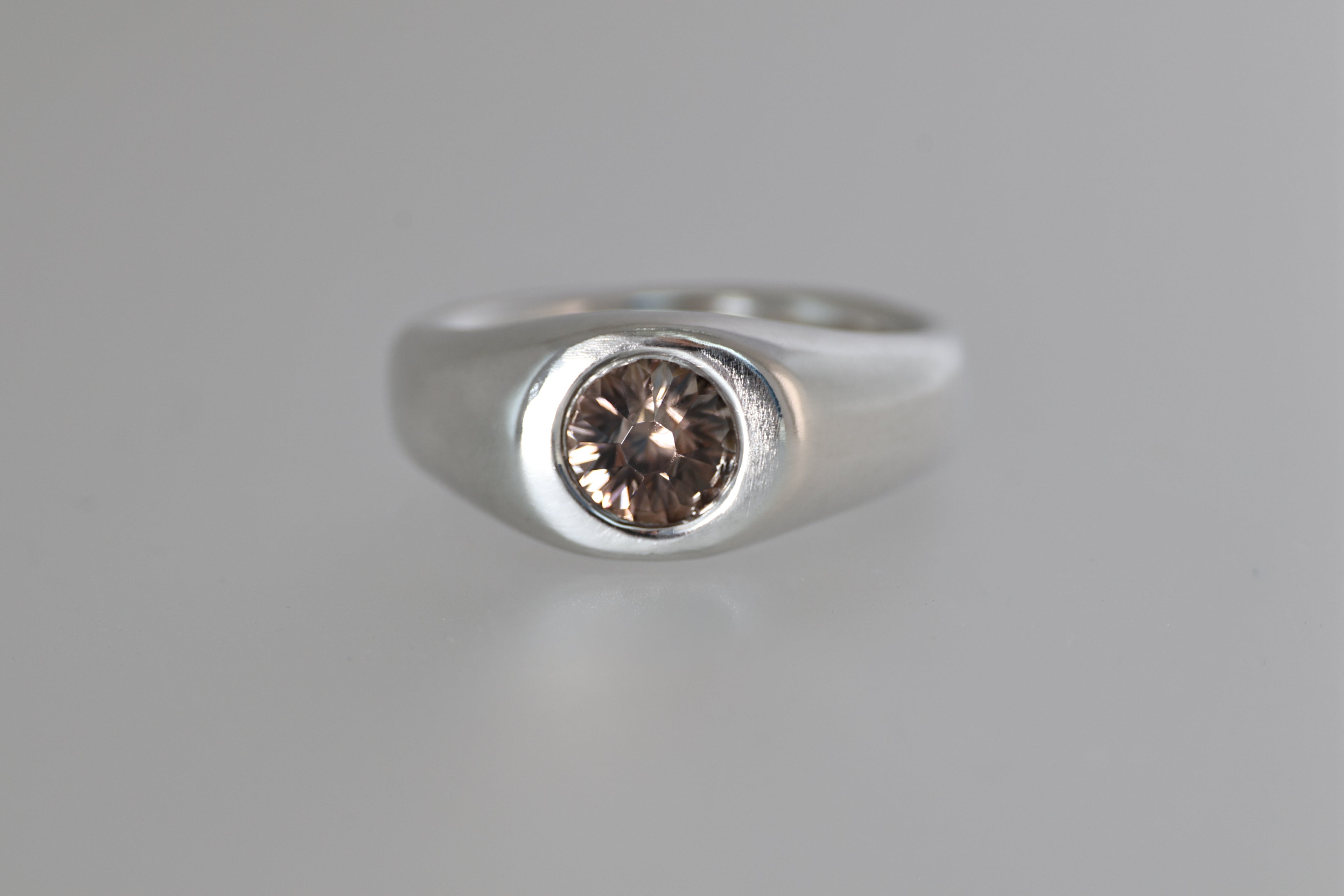Brushed Silver Signet Ring w/ Australian Zircon