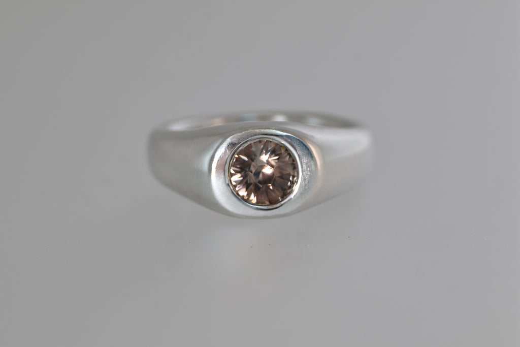 Thick Brushed Silver Band w/ Blue Montana Sapphire