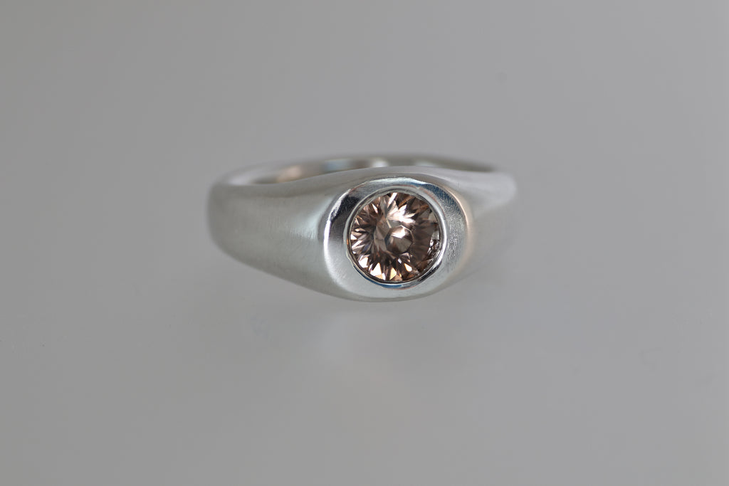 Thick Brushed Silver Band w/ Blue Montana Sapphire