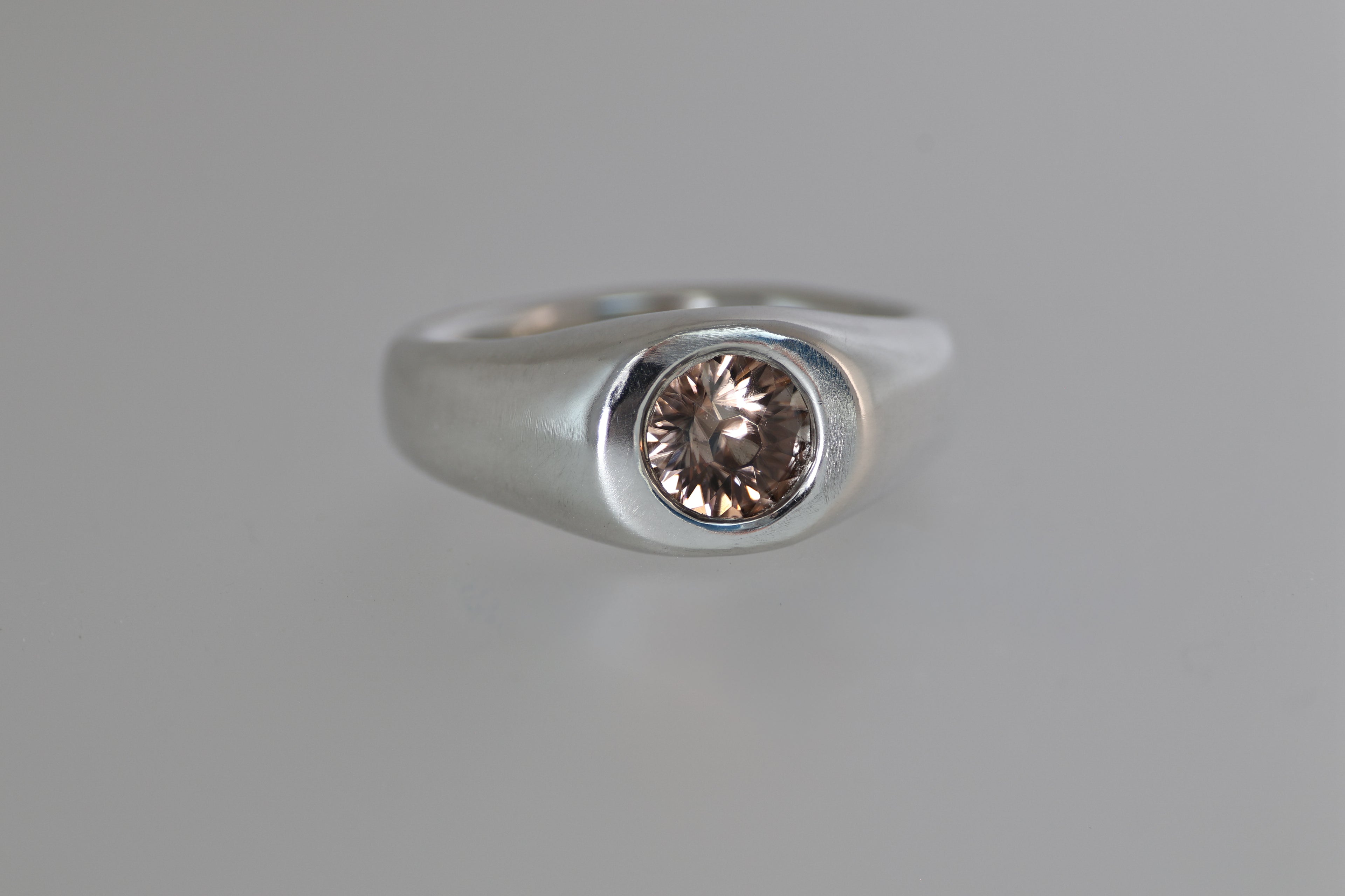 Brushed Silver Signet Ring w/ Australian Zircon