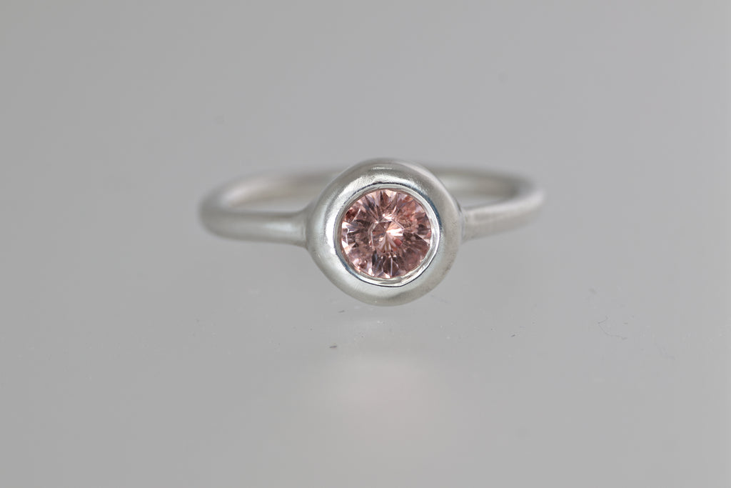 Thick Bezel Pink Tunduru Garnet Brushed Silver Ring