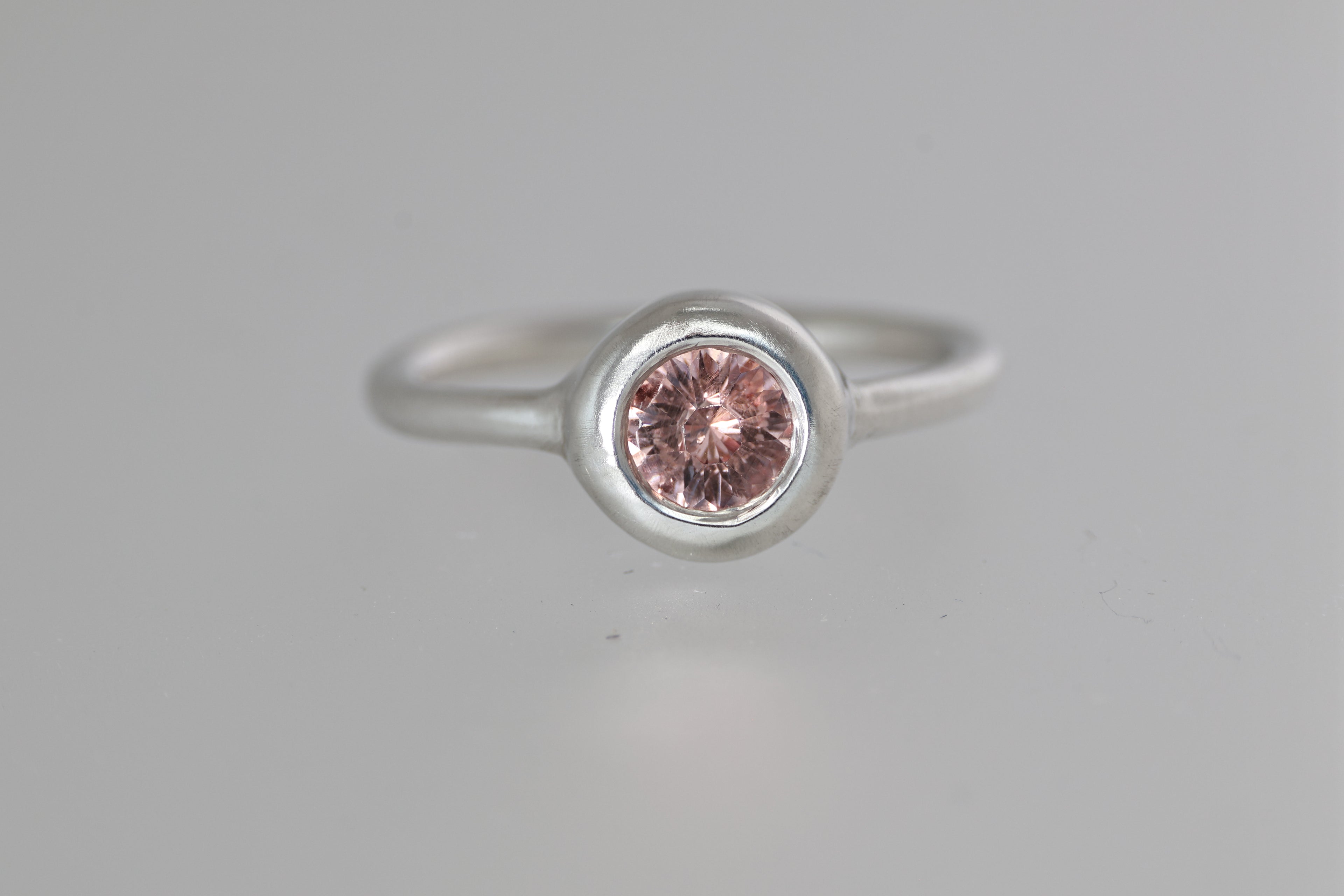 Thick Bezel Pink Tunduru Garnet Brushed Silver Ring