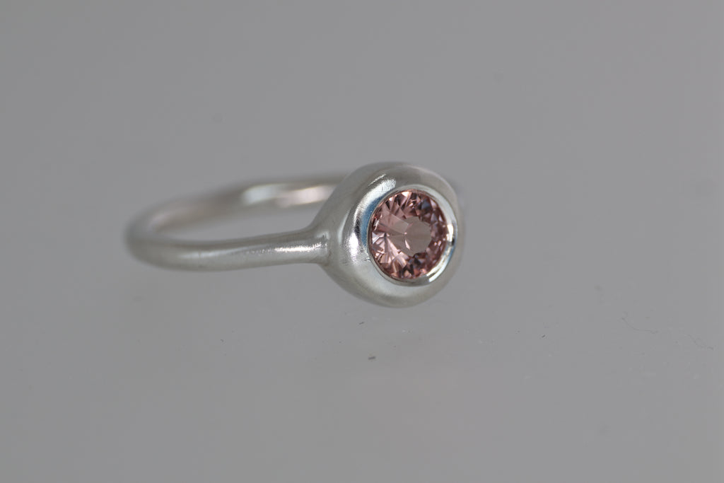 Thick Bezel Pink Tunduru Garnet Brushed Silver Ring
