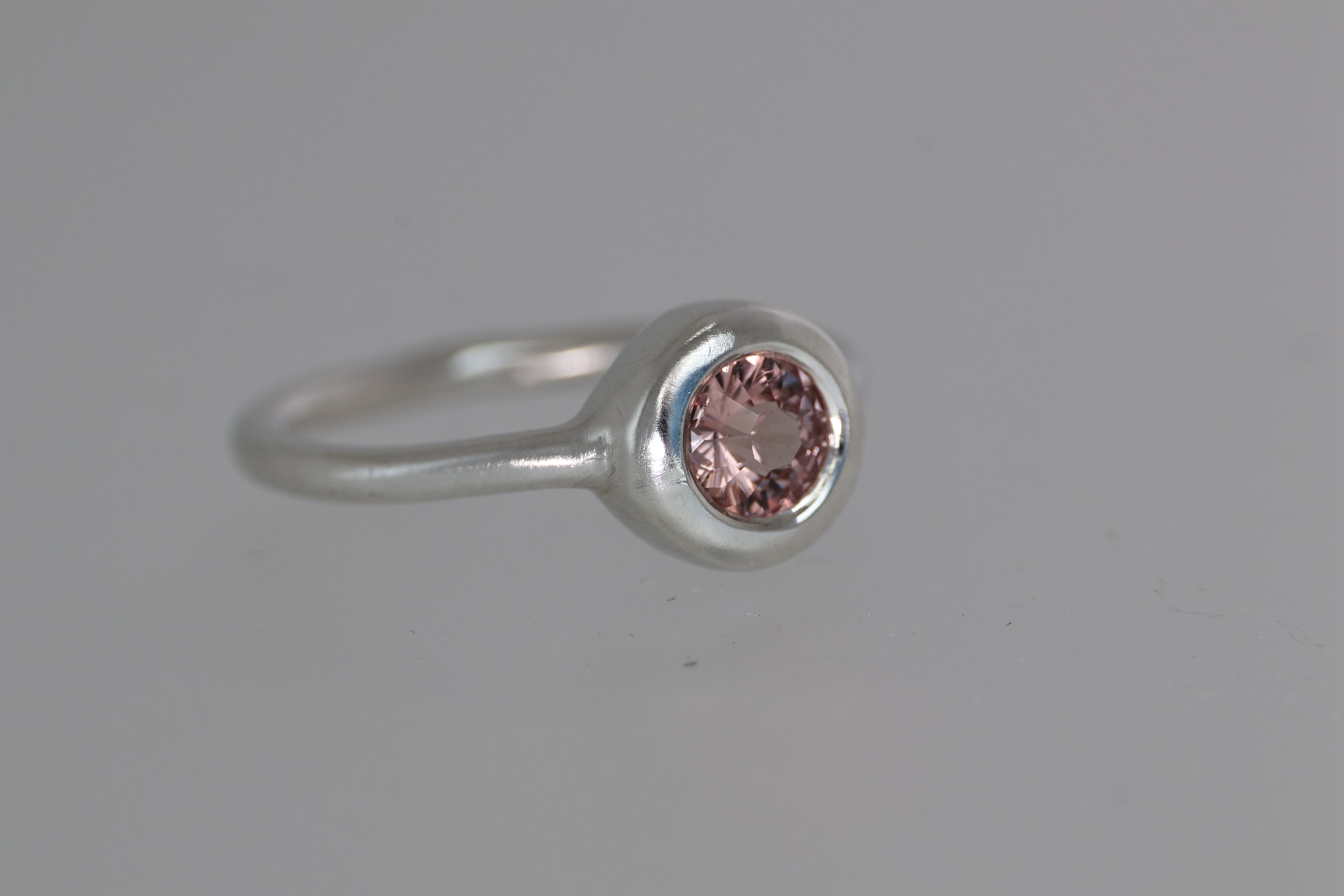 Thick Bezel Pink Tunduru Garnet Brushed Silver Ring