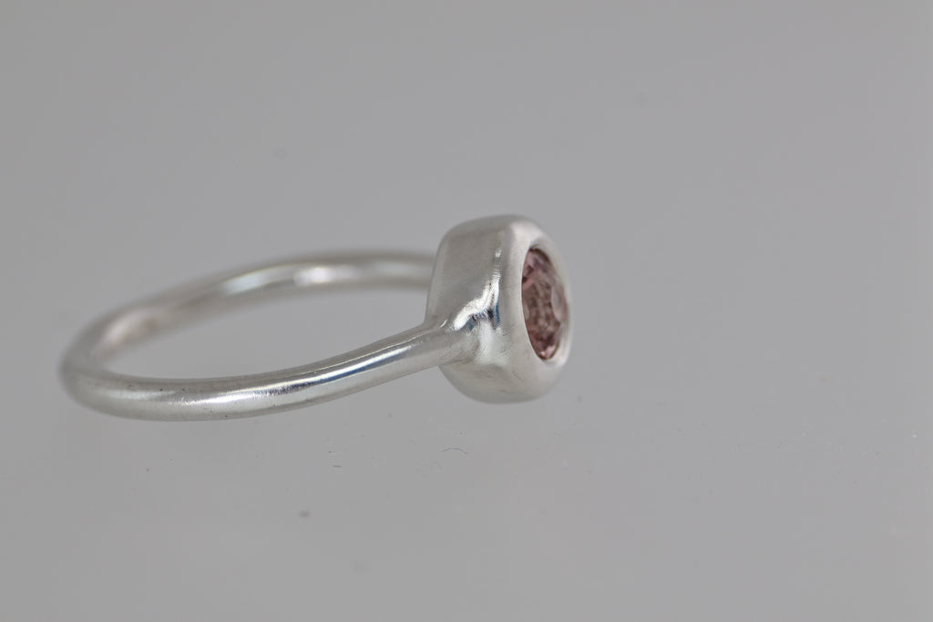 Thick Bezel Pink Tunduru Garnet Brushed Silver Ring