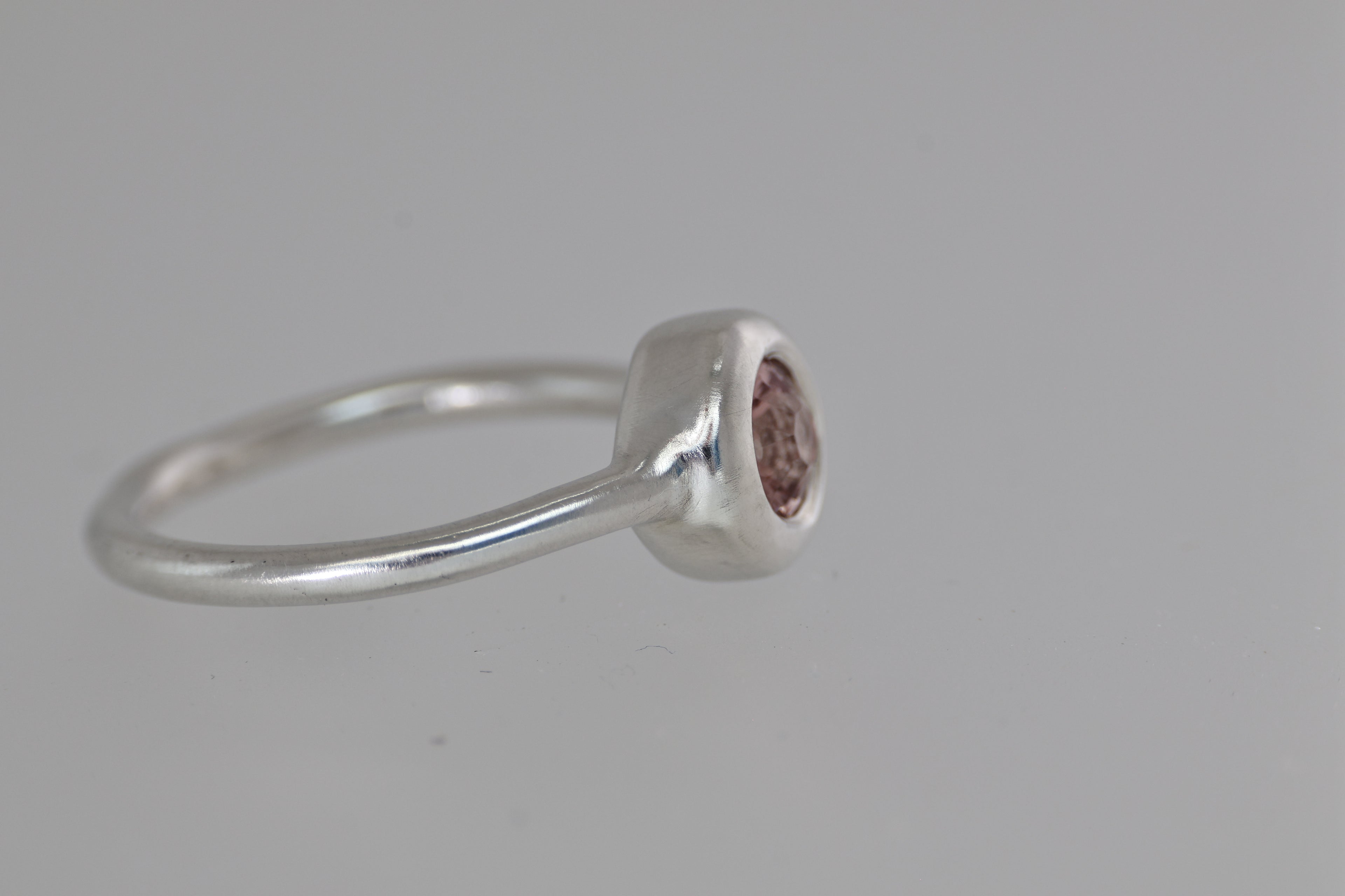 Thick Bezel Pink Tunduru Garnet Brushed Silver Ring