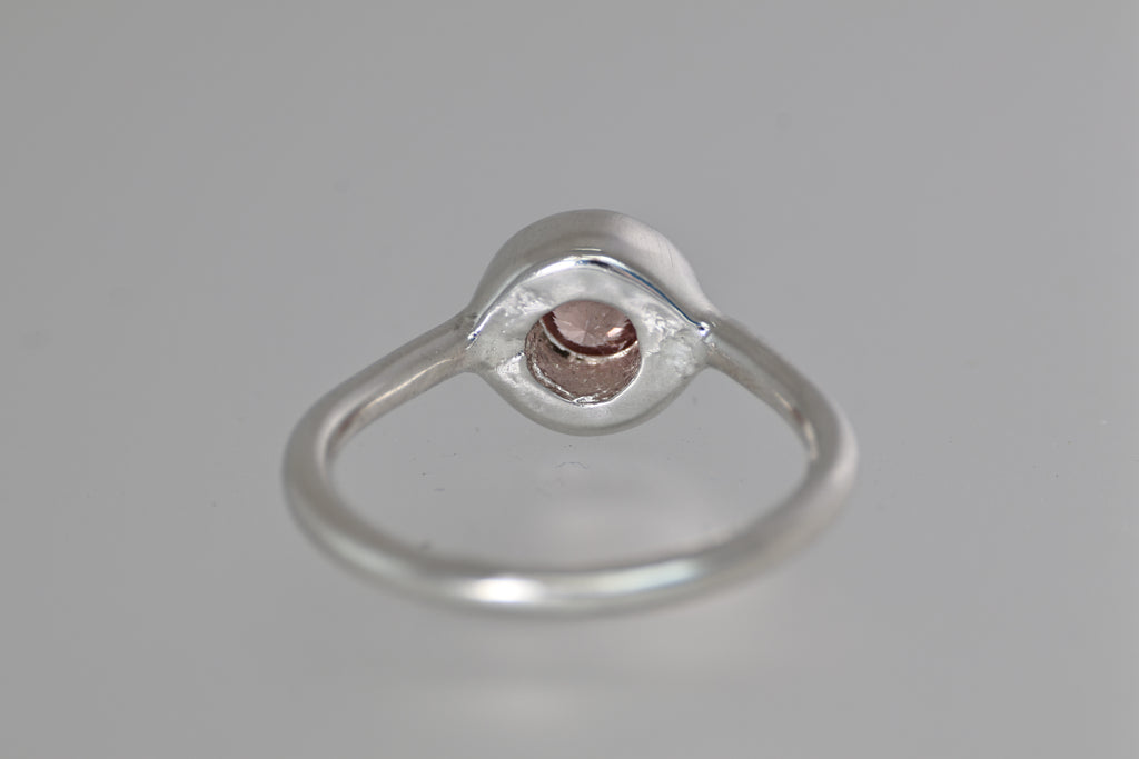 Thick Bezel Pink Tunduru Garnet Brushed Silver Ring