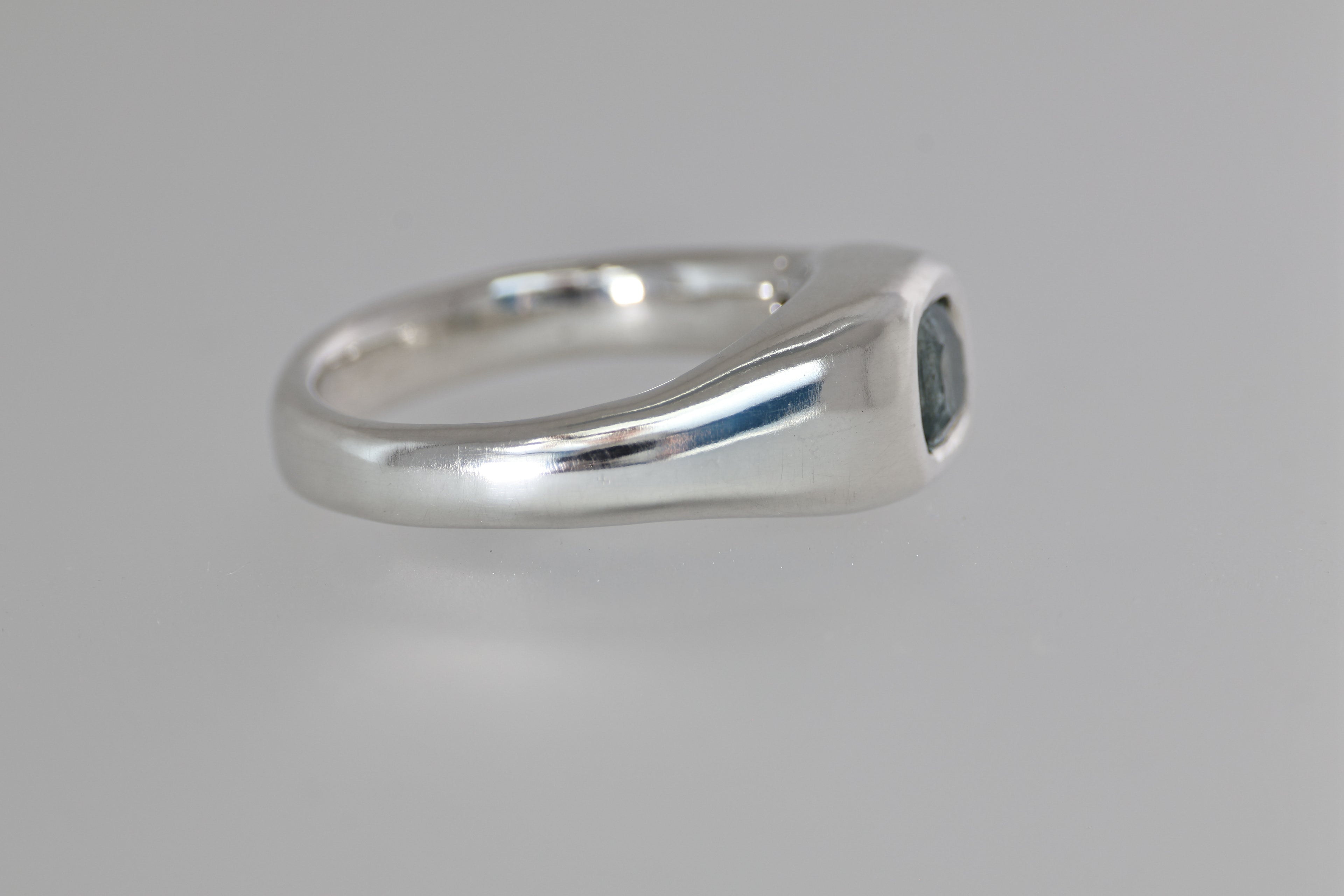 Brushed Silver Signet Ring w/ Green Montana Sapphire