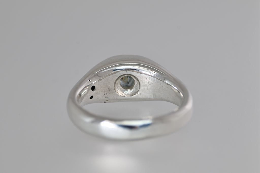 Brushed Silver Signet Ring w/ Green Montana Sapphire