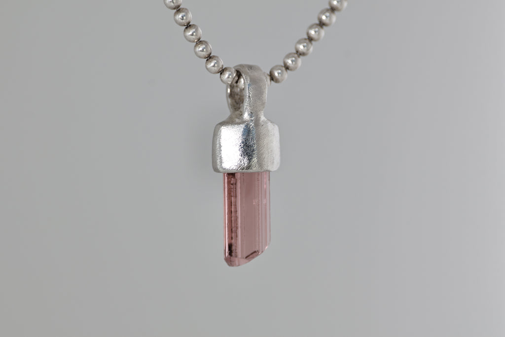 Gem Red Tourmaline Crystal Brushed Silver Mini Pendant