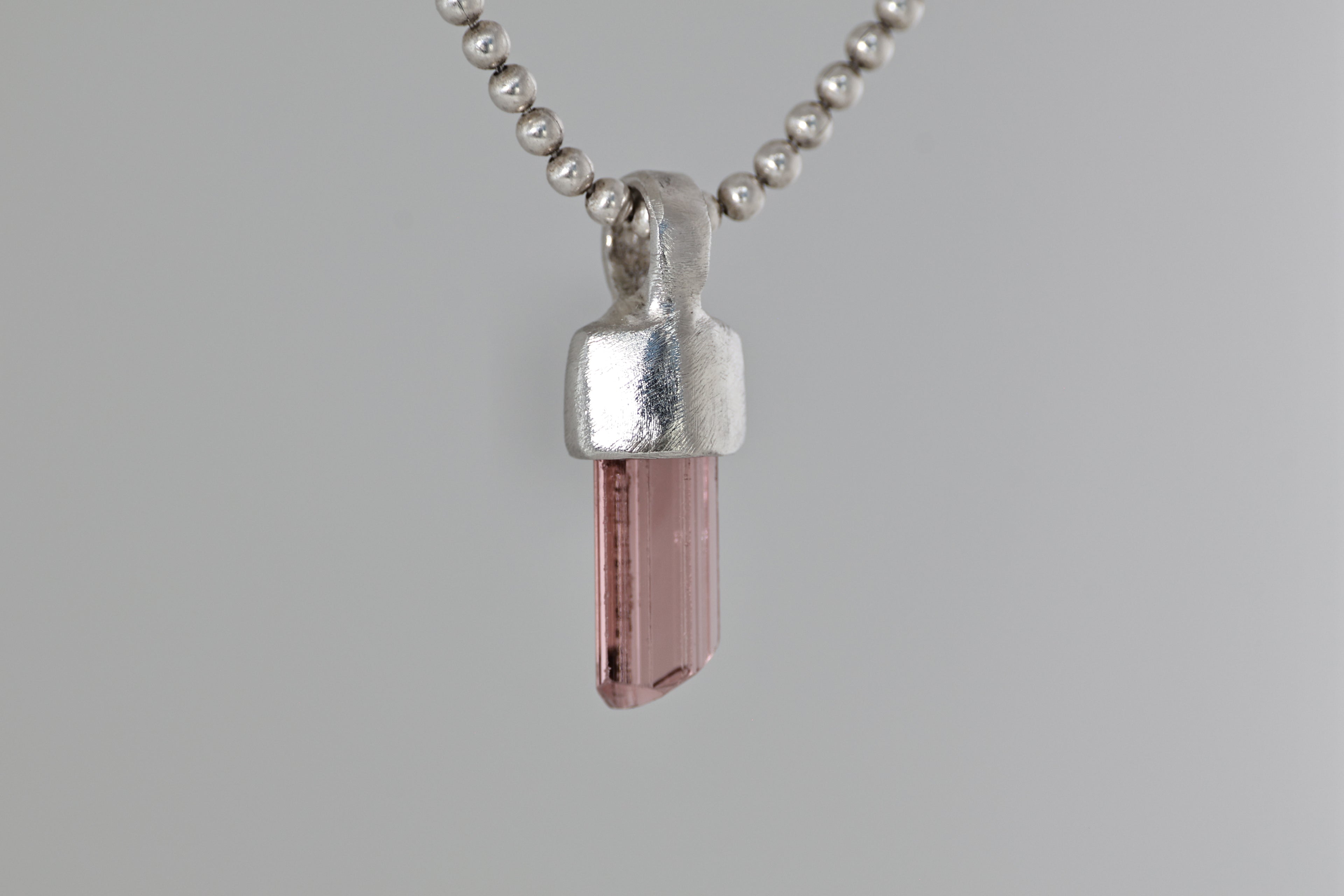 Gem Red Tourmaline Crystal Brushed Silver Mini Pendant