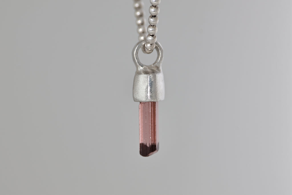 Gem Red Tourmaline Crystal Brushed Silver Mini Pendant