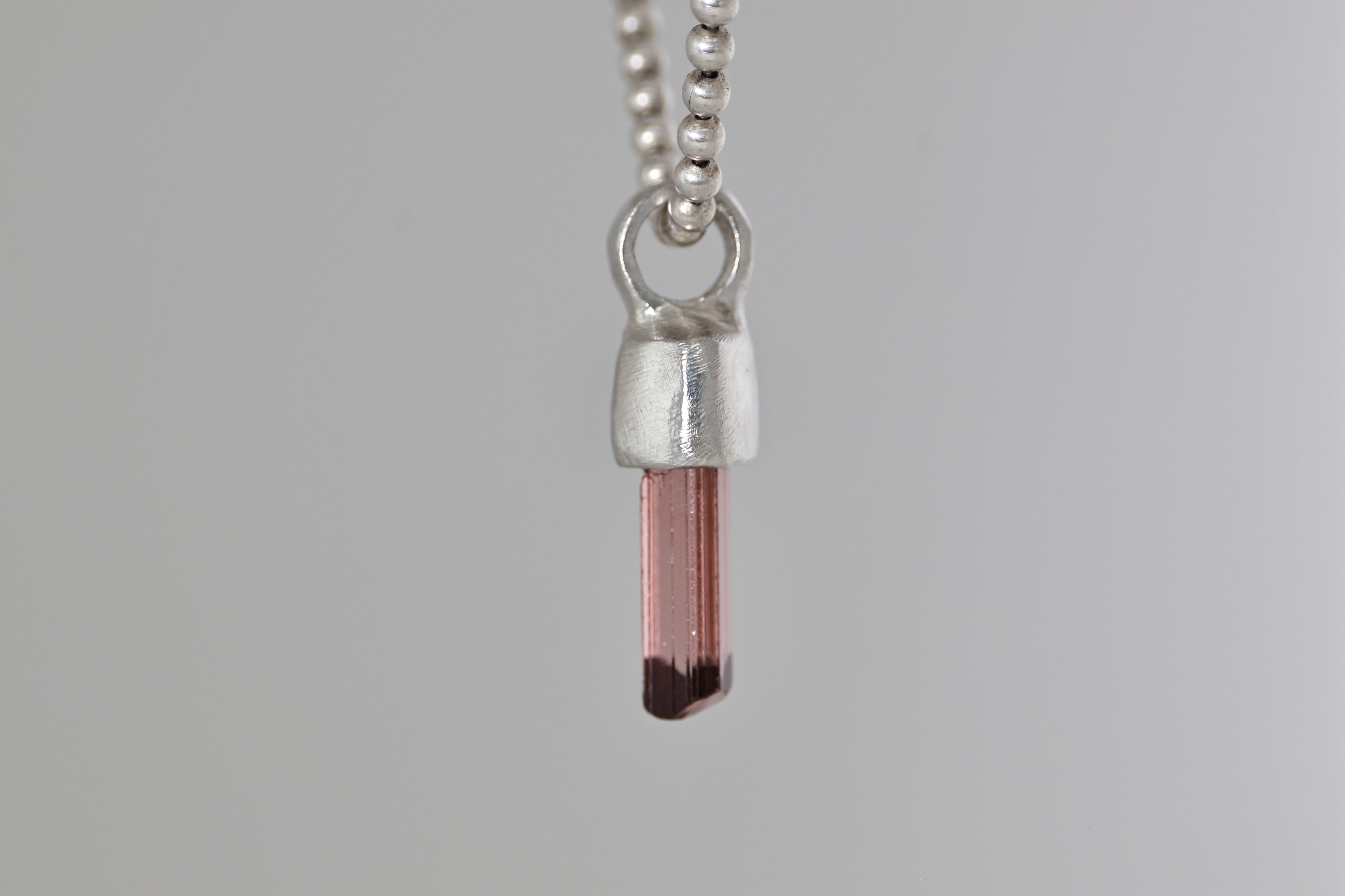 Gem Red Tourmaline Crystal Brushed Silver Mini Pendant