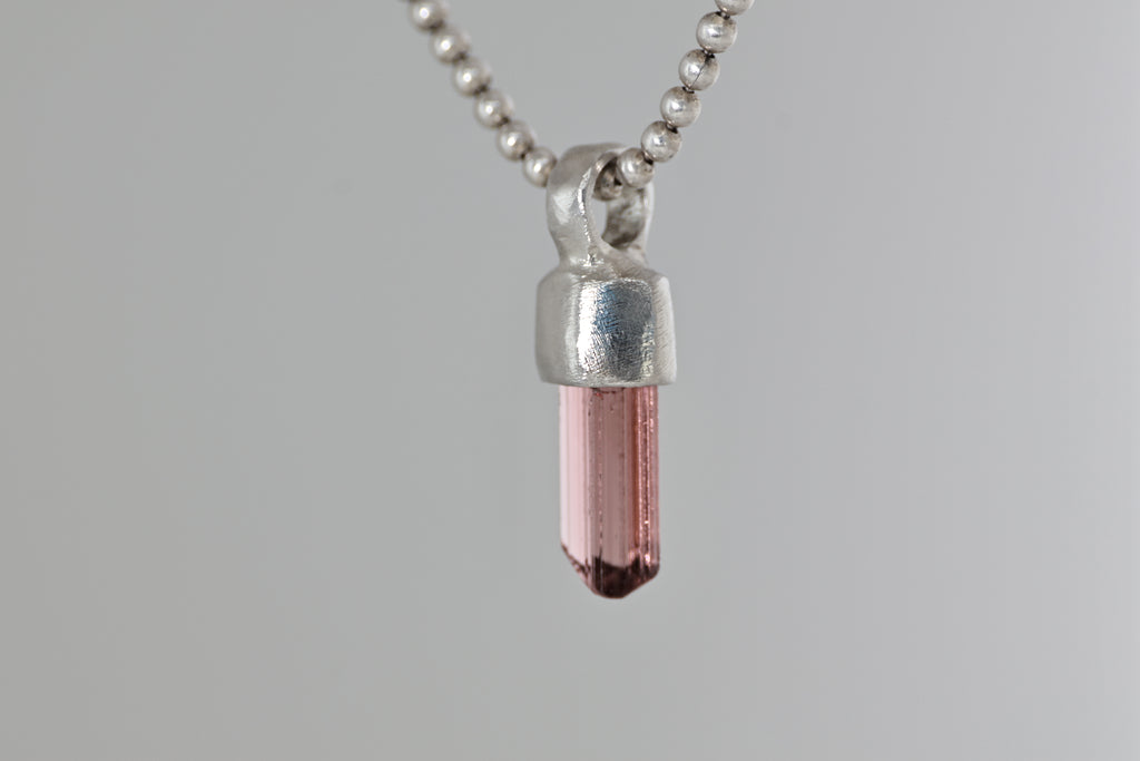 Gem Red Tourmaline Crystal Brushed Silver Mini Pendant