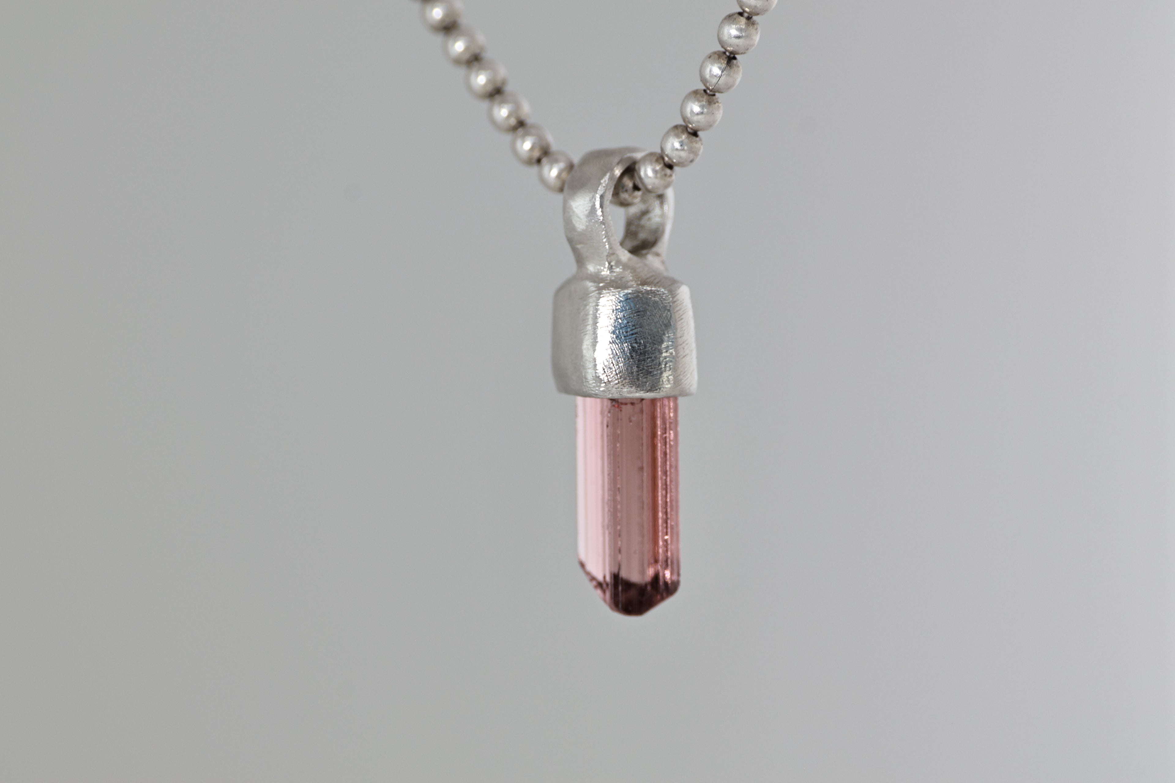 Gem Red Tourmaline Crystal Brushed Silver Mini Pendant