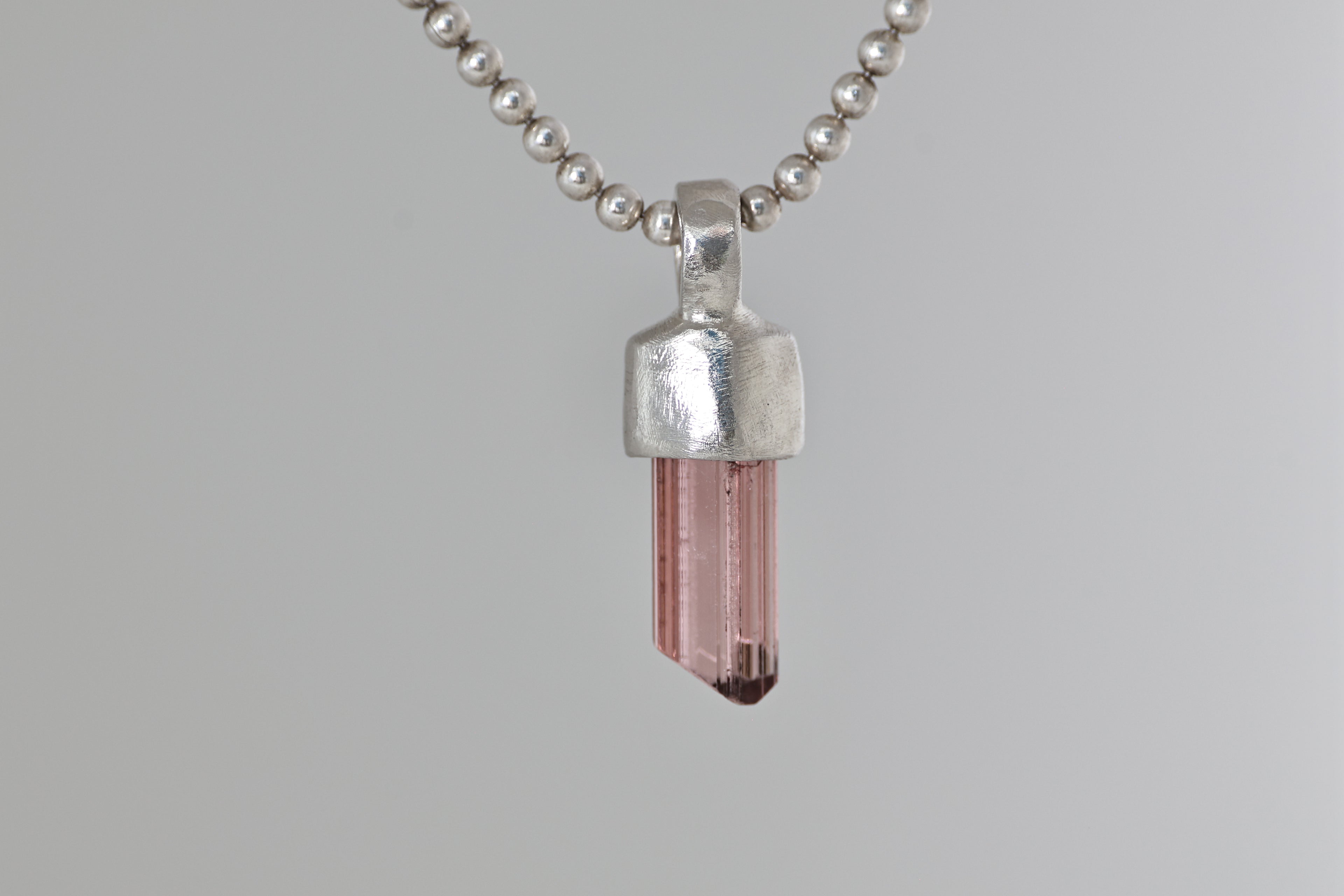 Gem Red Tourmaline Crystal Brushed Silver Mini Pendant