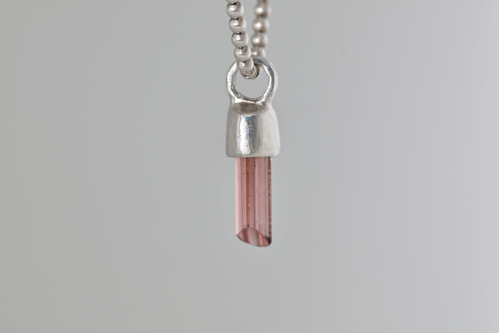 Gem Red Tourmaline Crystal Brushed Silver Mini Pendant