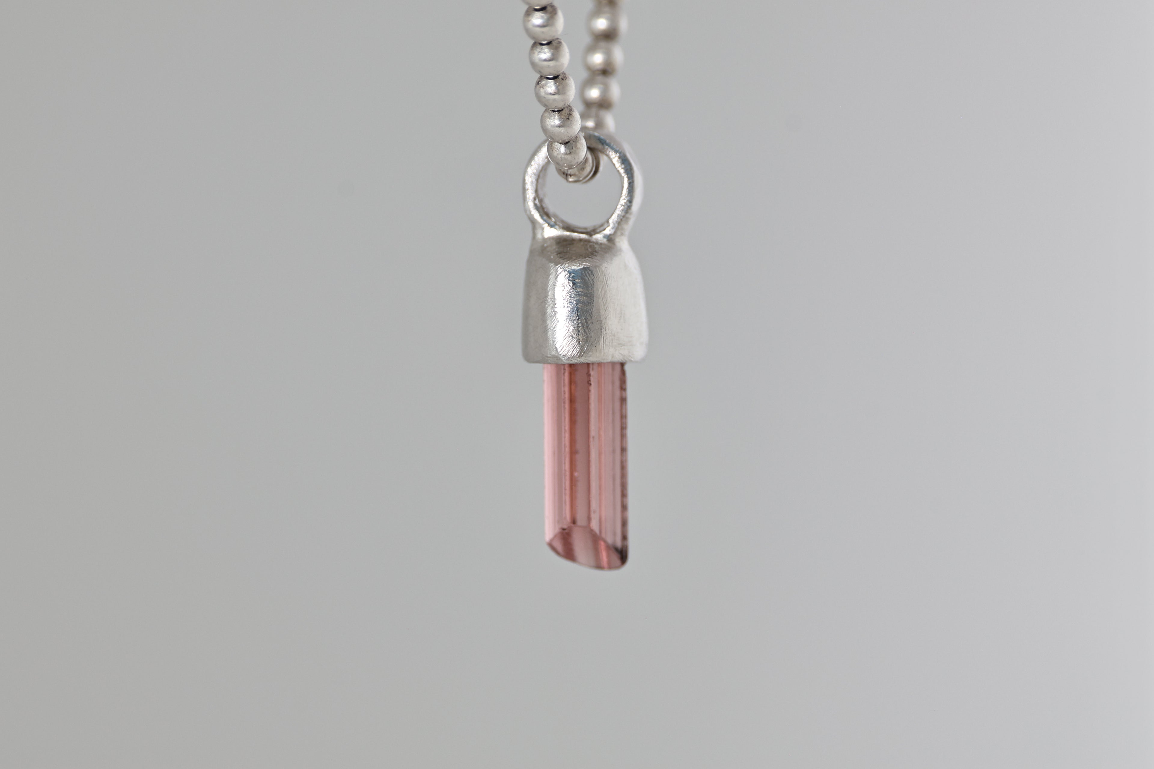 Gem Red Tourmaline Crystal Brushed Silver Mini Pendant