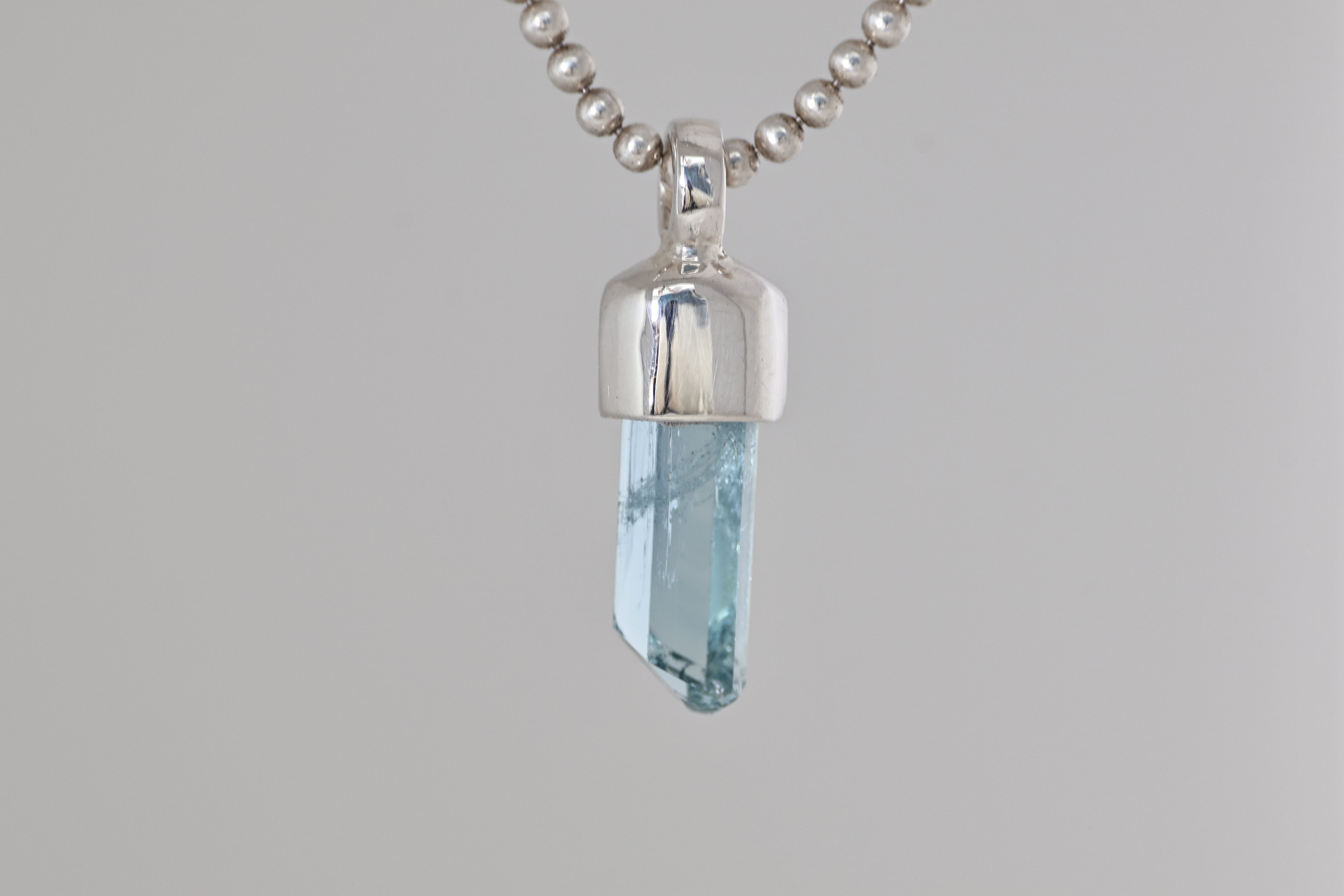 Gem Aquamarine Crystal Silver Mini Pendant