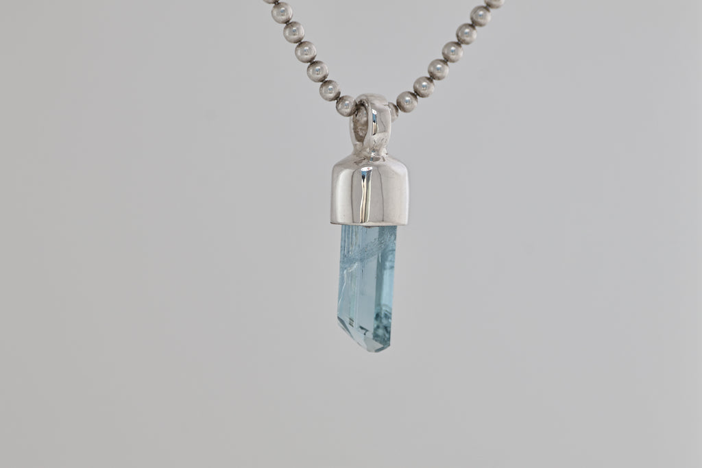 Gem Aquamarine Crystal Silver Mini Pendant