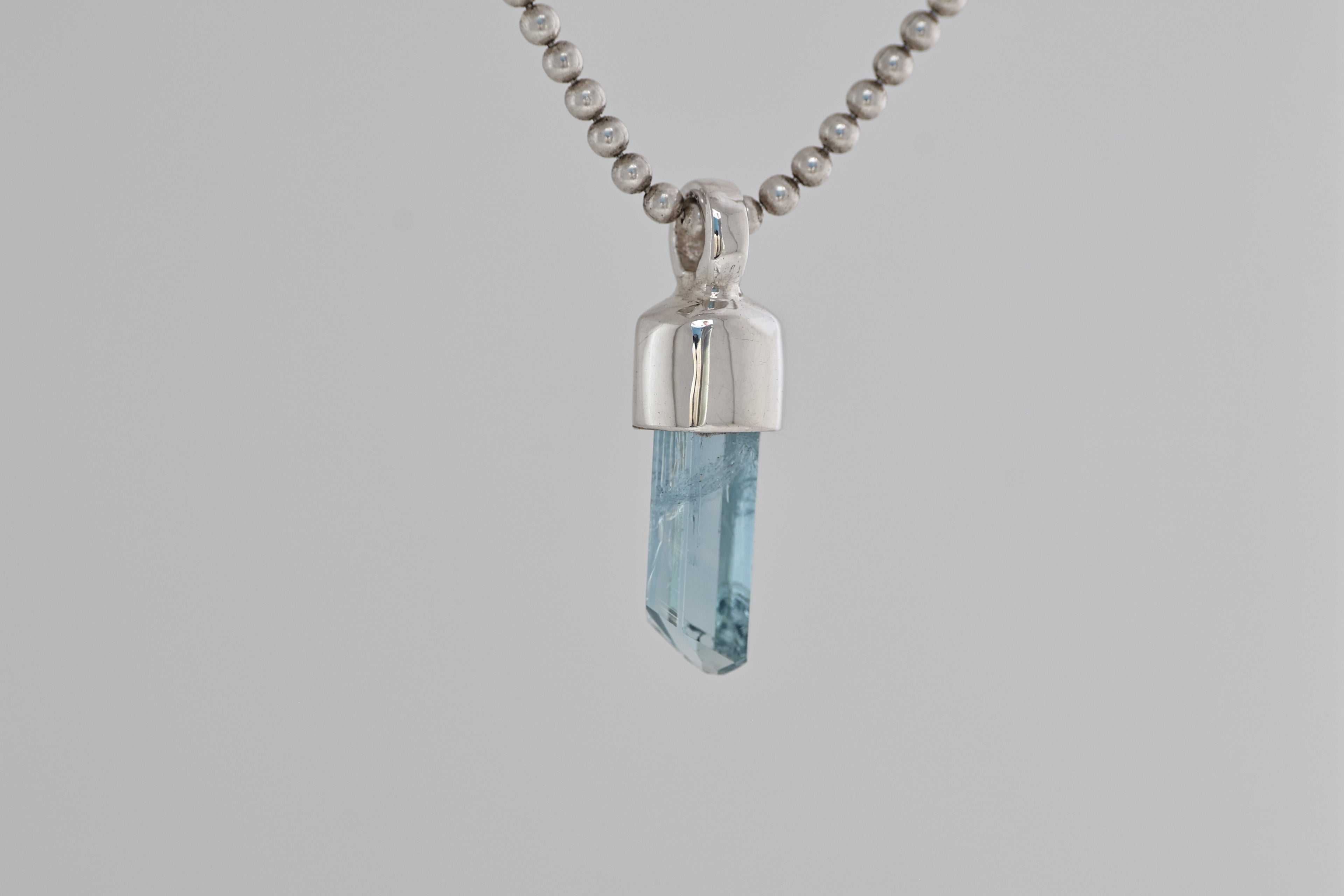 Gem Aquamarine Crystal Silver Mini Pendant
