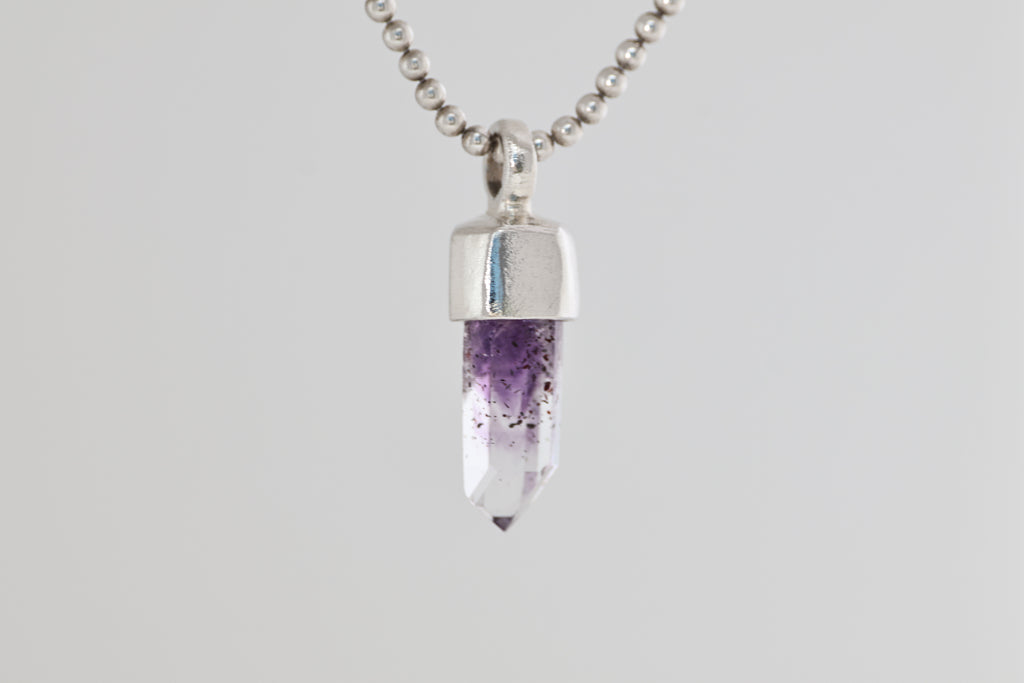 Amethyst Crystal Brushed Silver Pendant