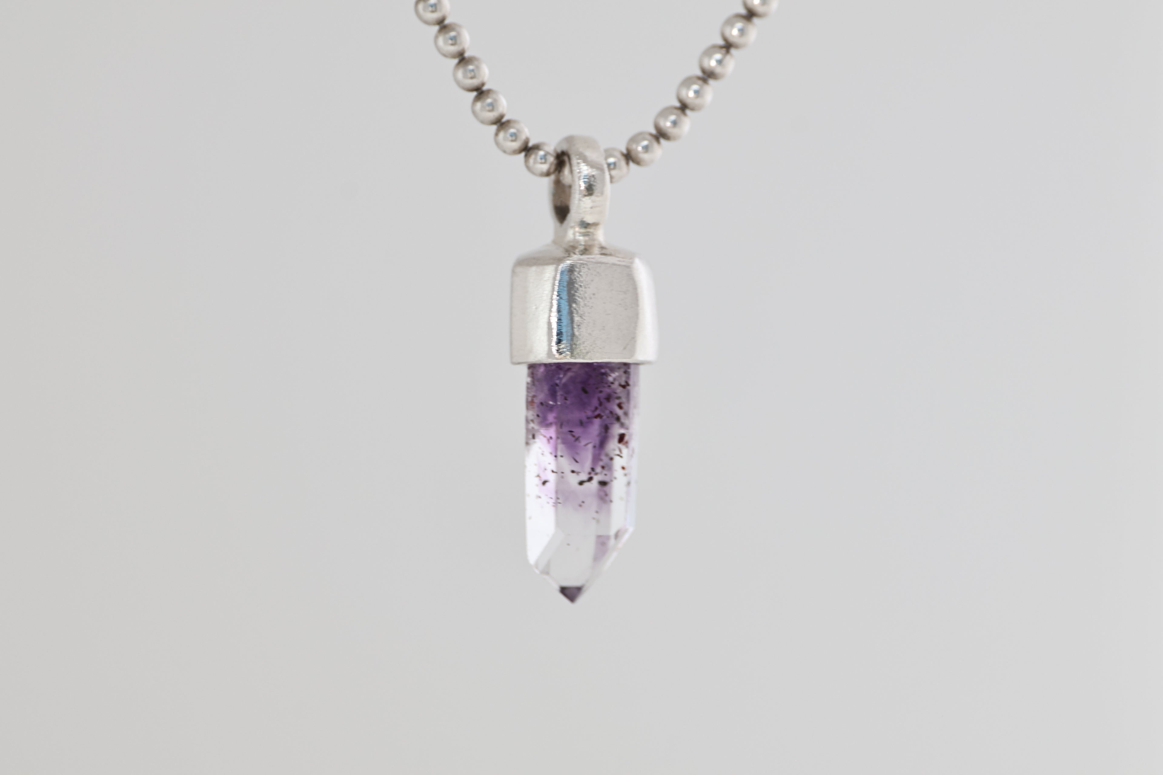 Amethyst Crystal Brushed Silver Pendant