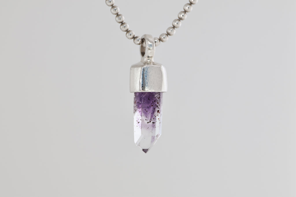Amethyst Crystal Brushed Silver Pendant