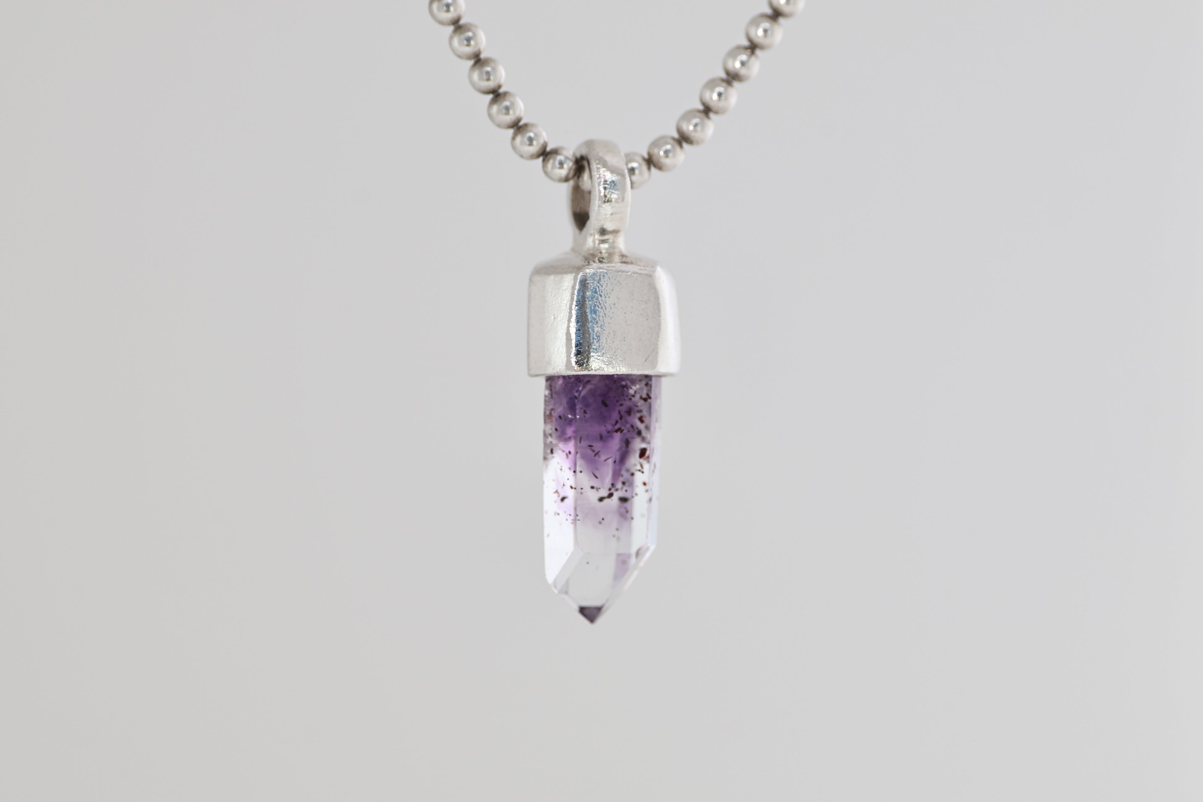 Amethyst Crystal Brushed Silver Pendant
