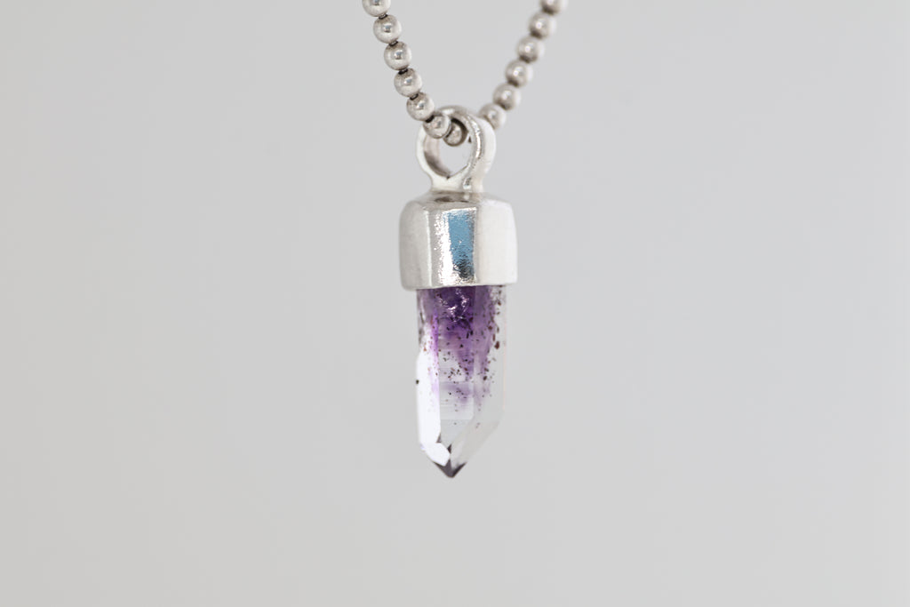 Amethyst Crystal Brushed Silver Pendant