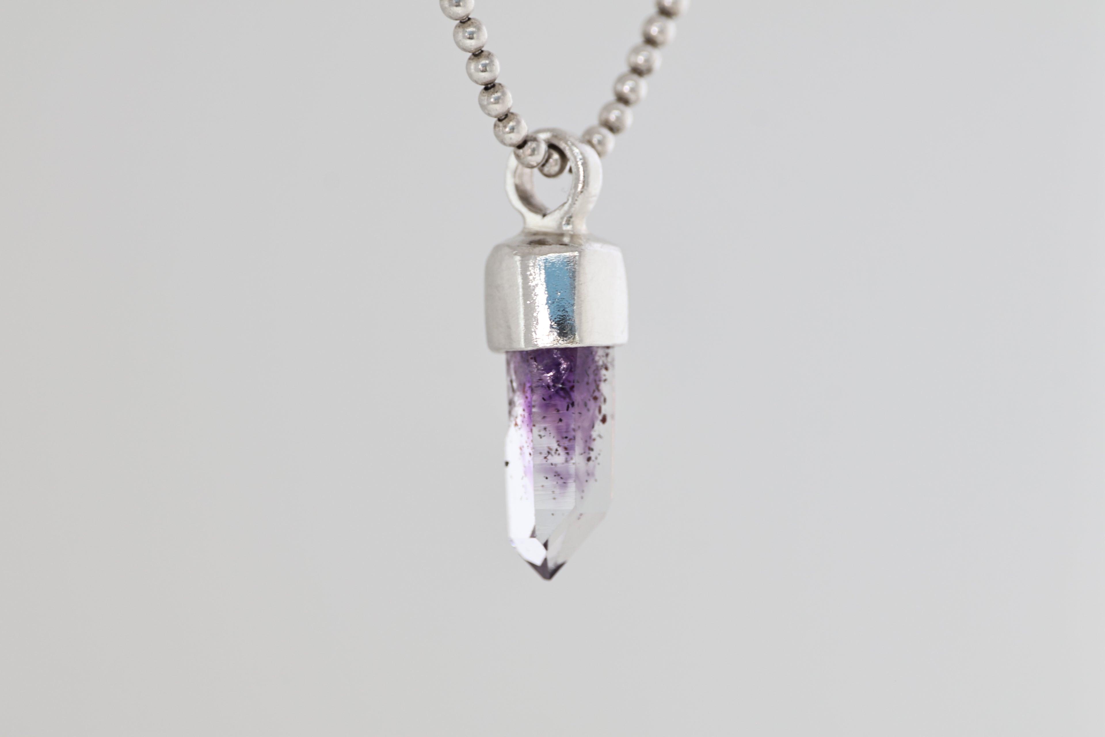 Amethyst Crystal Brushed Silver Pendant