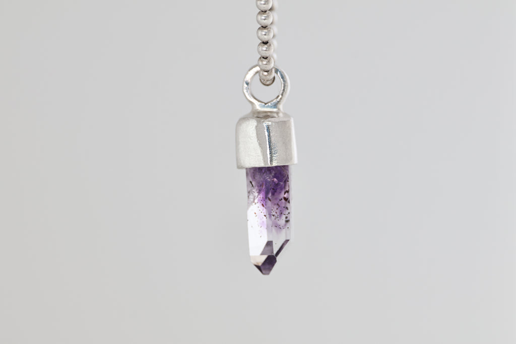 Amethyst Crystal Brushed Silver Pendant