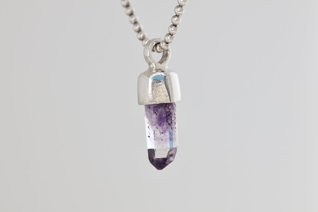 Amethyst Crystal Brushed Silver Pendant