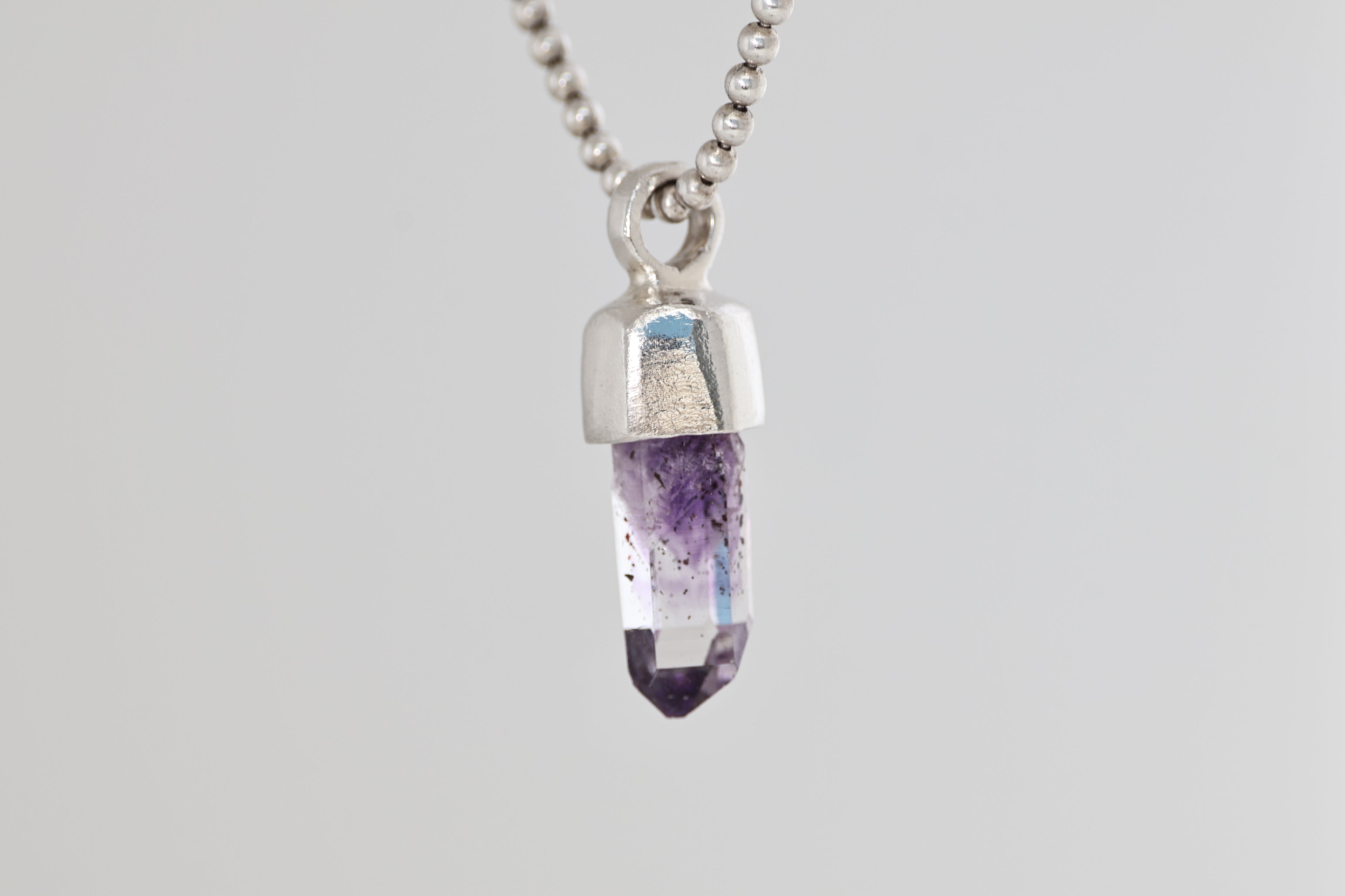 Amethyst Crystal Brushed Silver Pendant