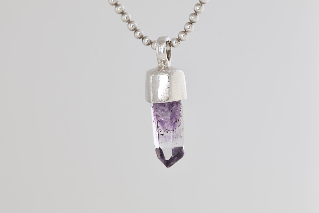 Amethyst Crystal Brushed Silver Pendant