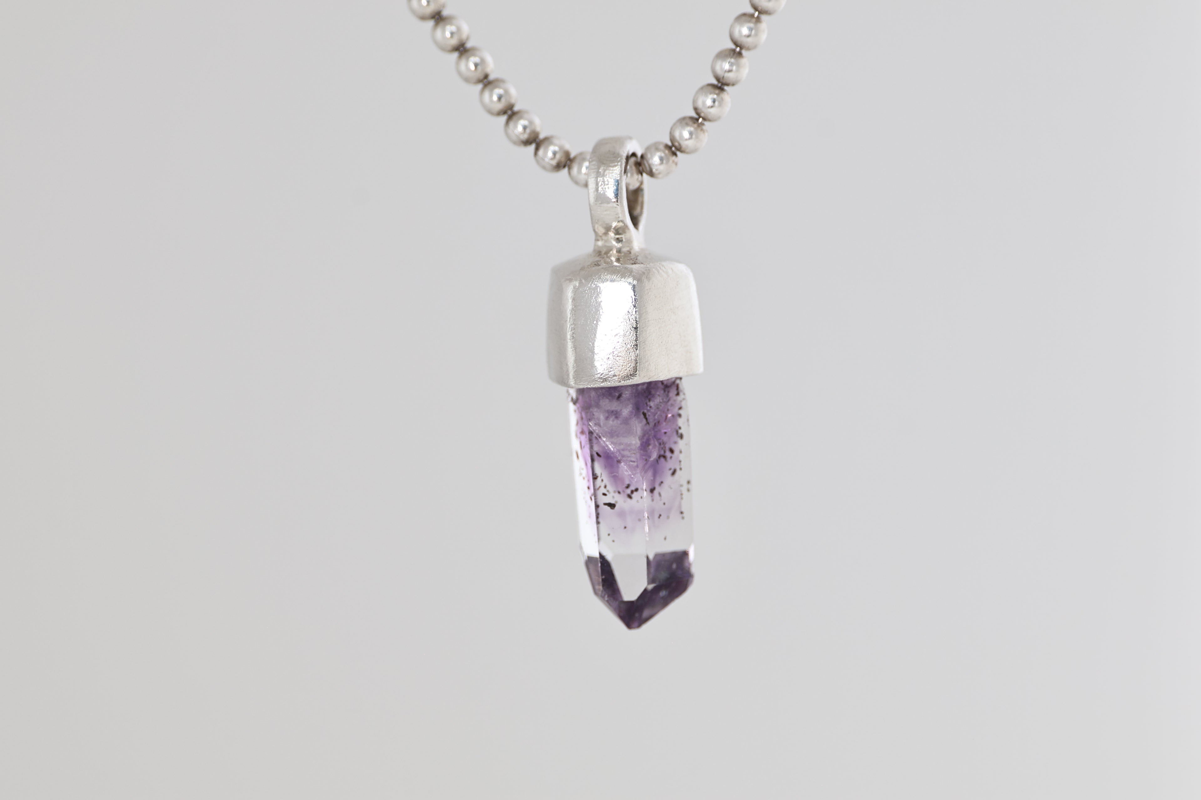 Amethyst Crystal Brushed Silver Pendant