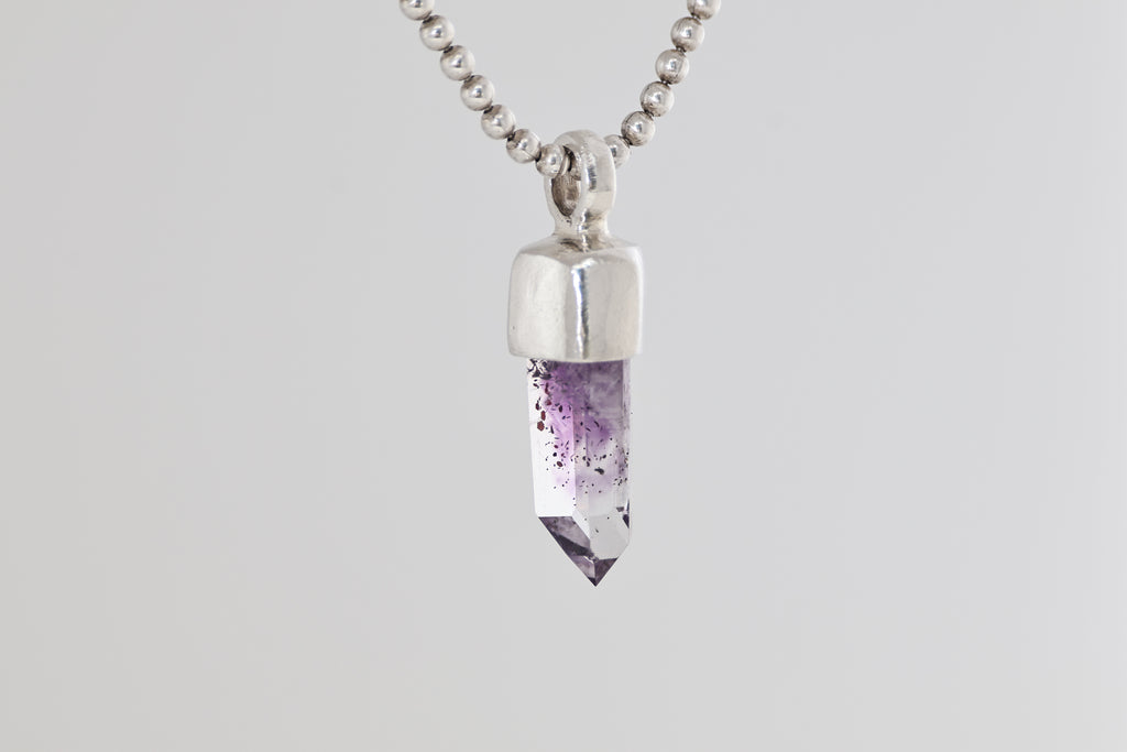 Amethyst Crystal Brushed Silver Pendant