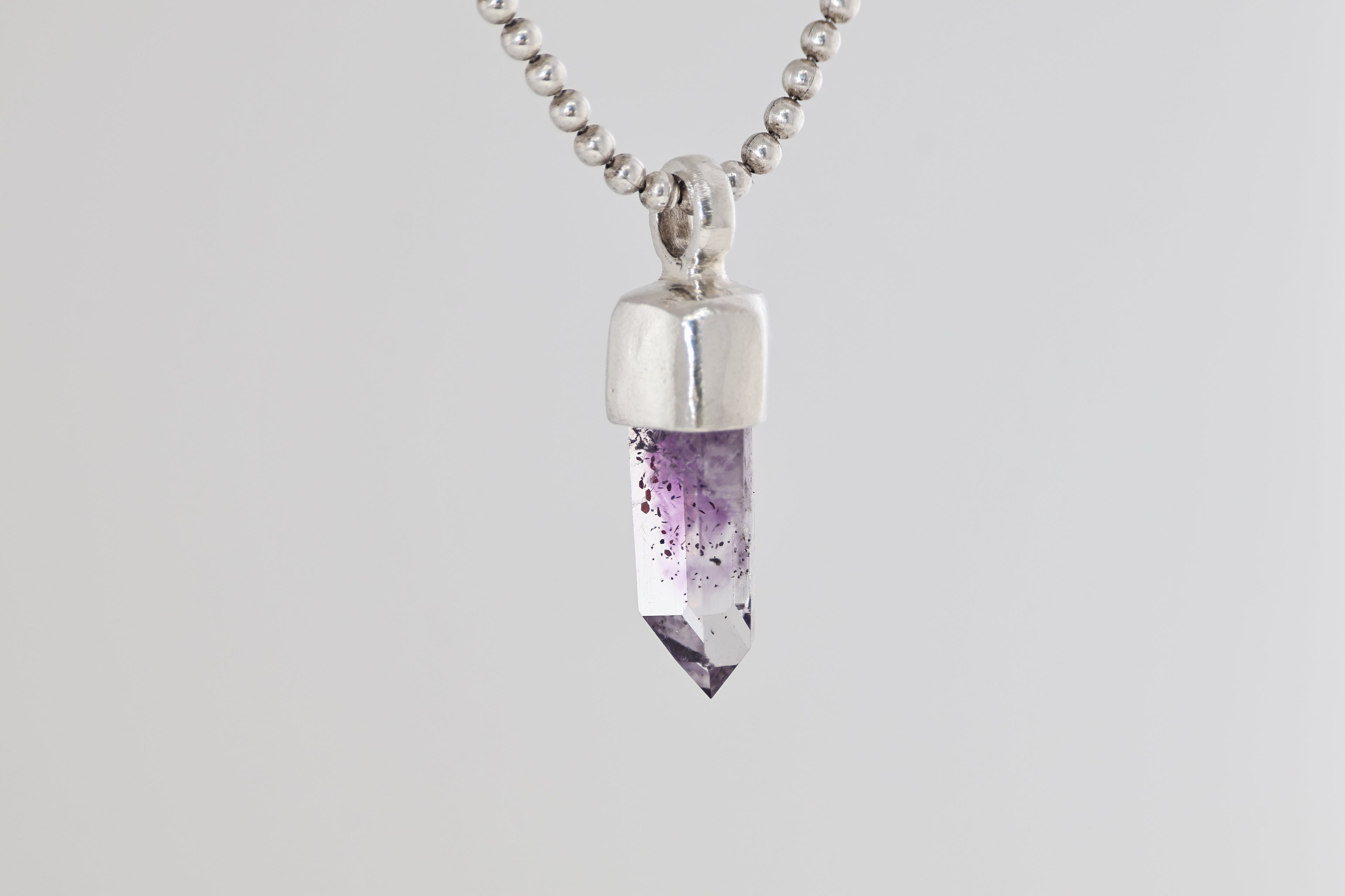 Amethyst Crystal Brushed Silver Pendant