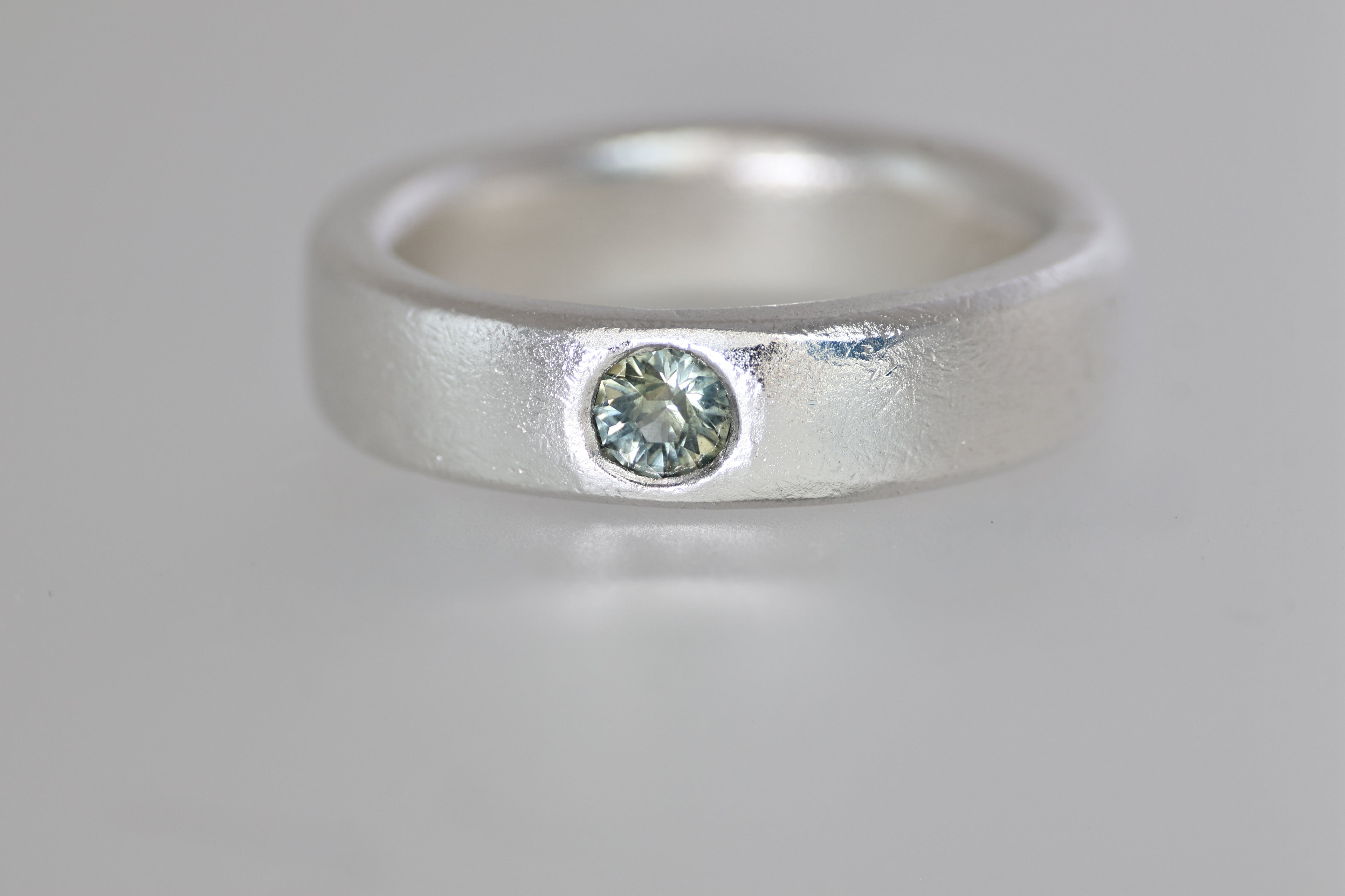 Thick Silver Band w/ Green Montana Sapphire