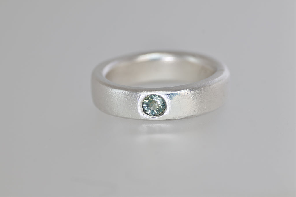 Thick Silver Band w/ Green Montana Sapphire